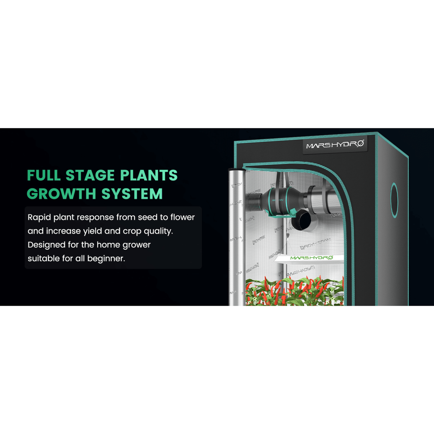 Mars Hydro full stage plant growth system for beginners, enhancing yield and crop quality indoors.