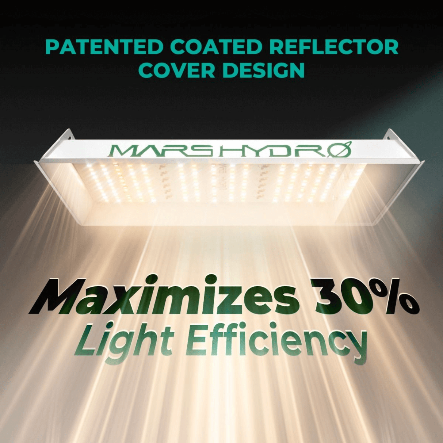 Mars Hydro TS 600 LED grow light with patented reflector design for 30% more light efficiency.
