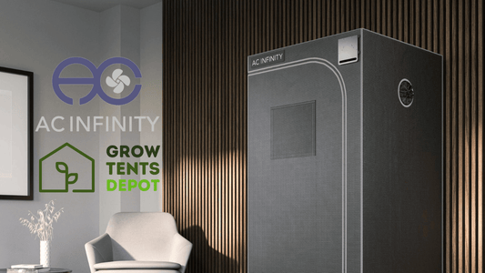 AC Infinity grow tent in modern room, highlighting premium indoor gardening solutions from Grow Tents Depot.