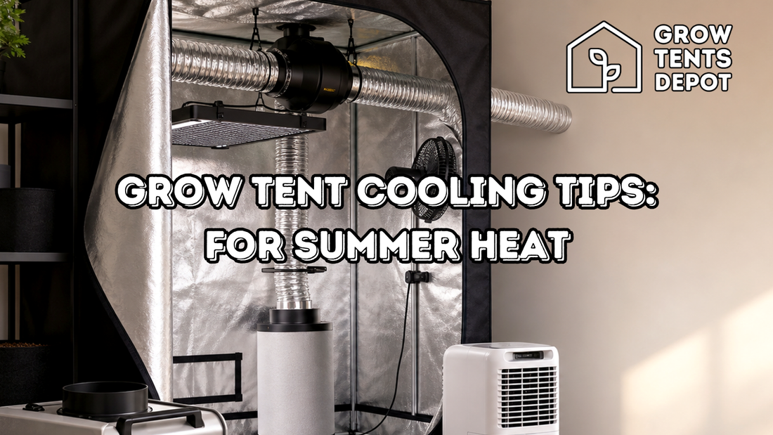 Grow tent cooling setup with airflow, humidity control, and summer heat management gear