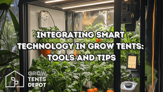 Smart technology in grow tents with tomatoes, showcasing tools and tips for indoor gardening advancement.