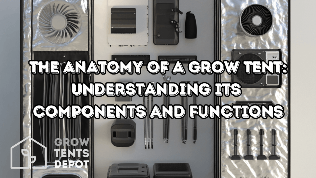 An overview of a grow tent's components, showcasing essential tools and equipment for indoor gardening.