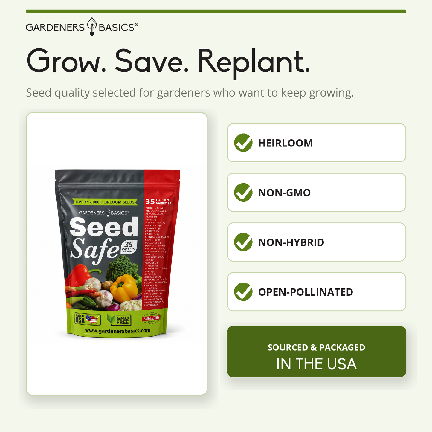 Gardeners Basics Seed Safe Survival Seed Kit - 35 Variety Pack