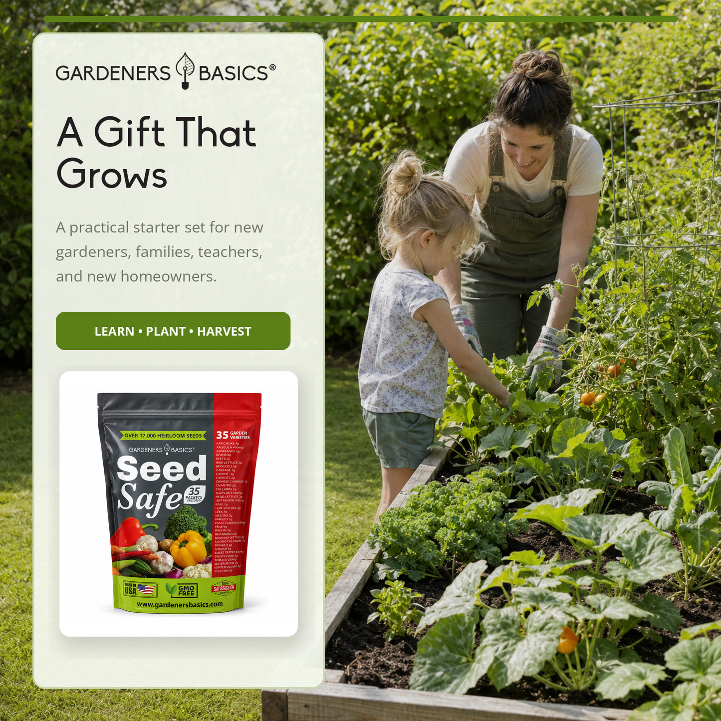 Gardeners Basics Seed Safe Survival Seed Kit - 35 Variety Pack