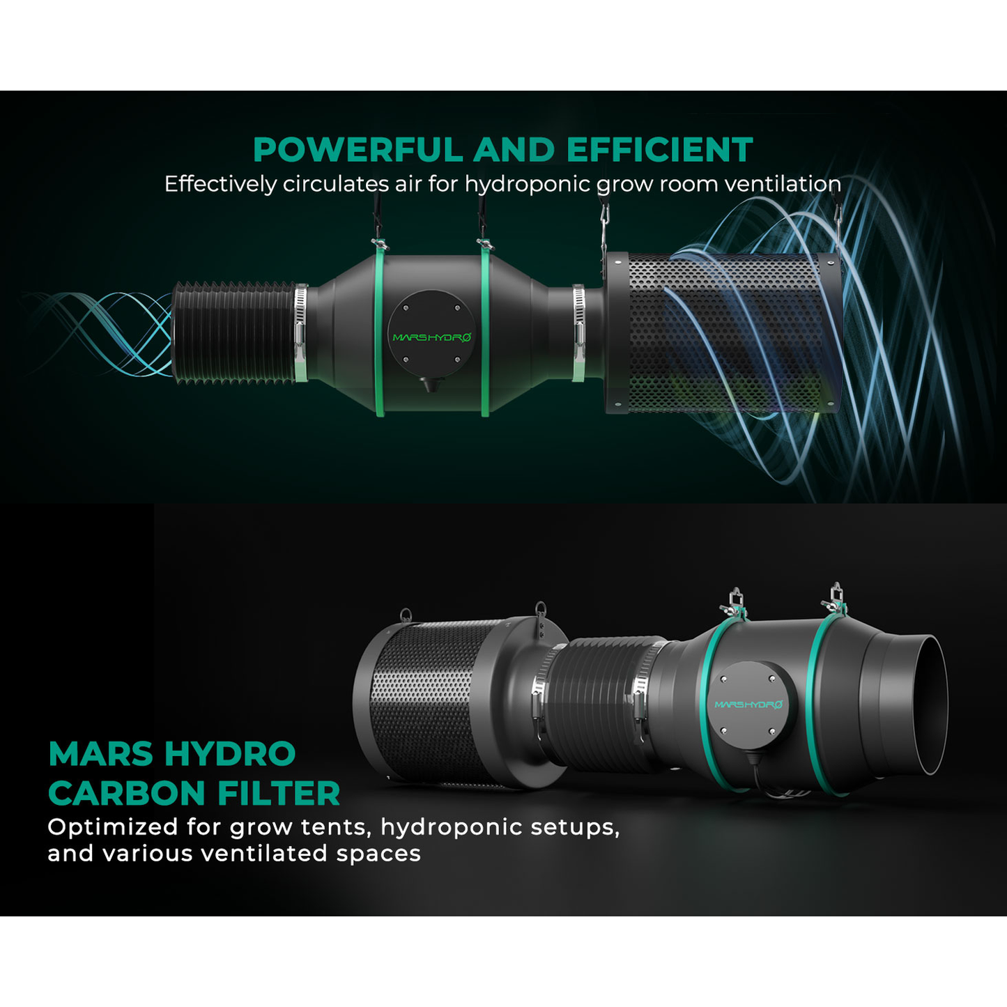 Mars Hydro 6" Inline Duct Fan and Carbon Filter Combo with Temperature and Humidity Controller