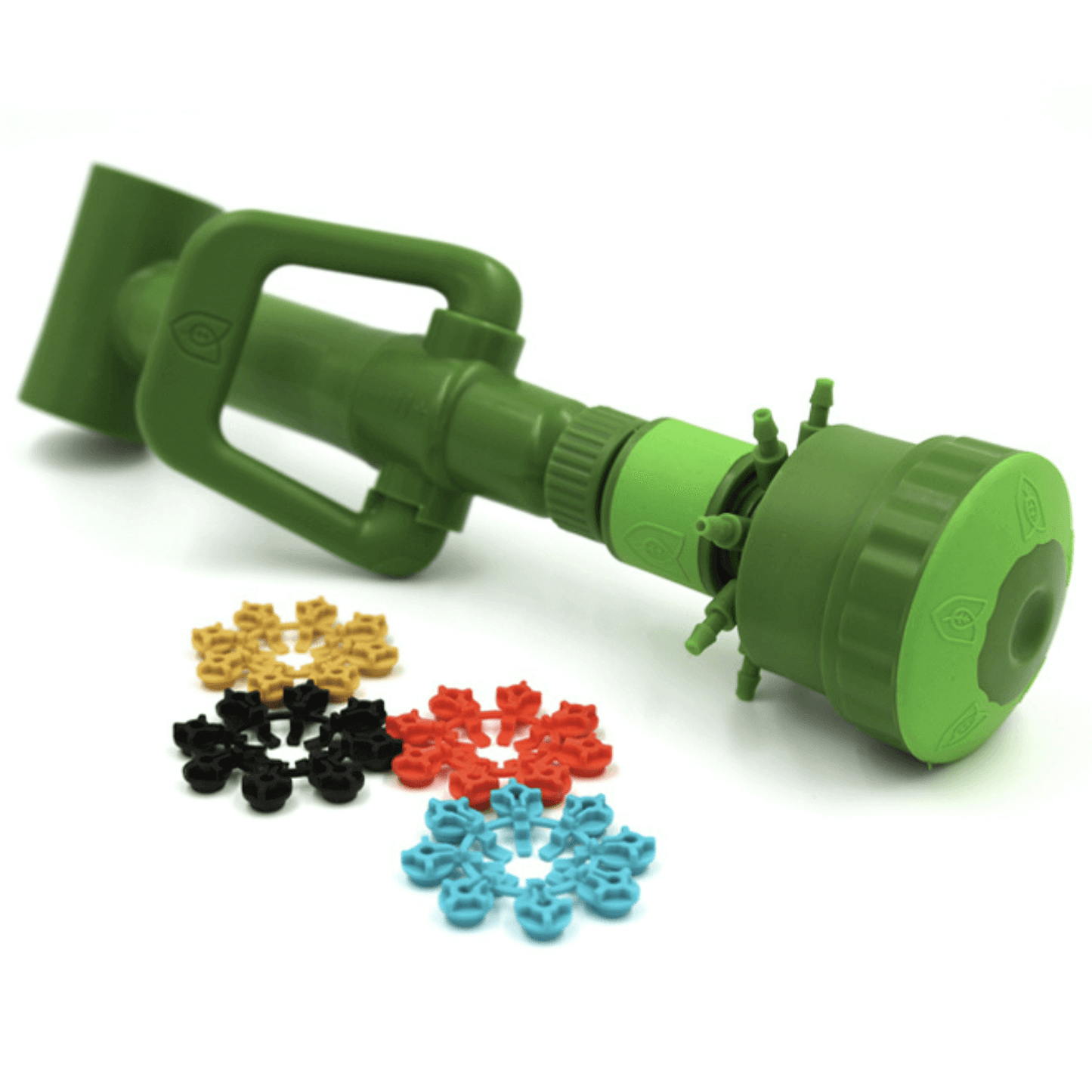 FloraFlex MultiFlow 1" Tee with colorful manifold outlets for efficient plant watering and nutrient delivery.