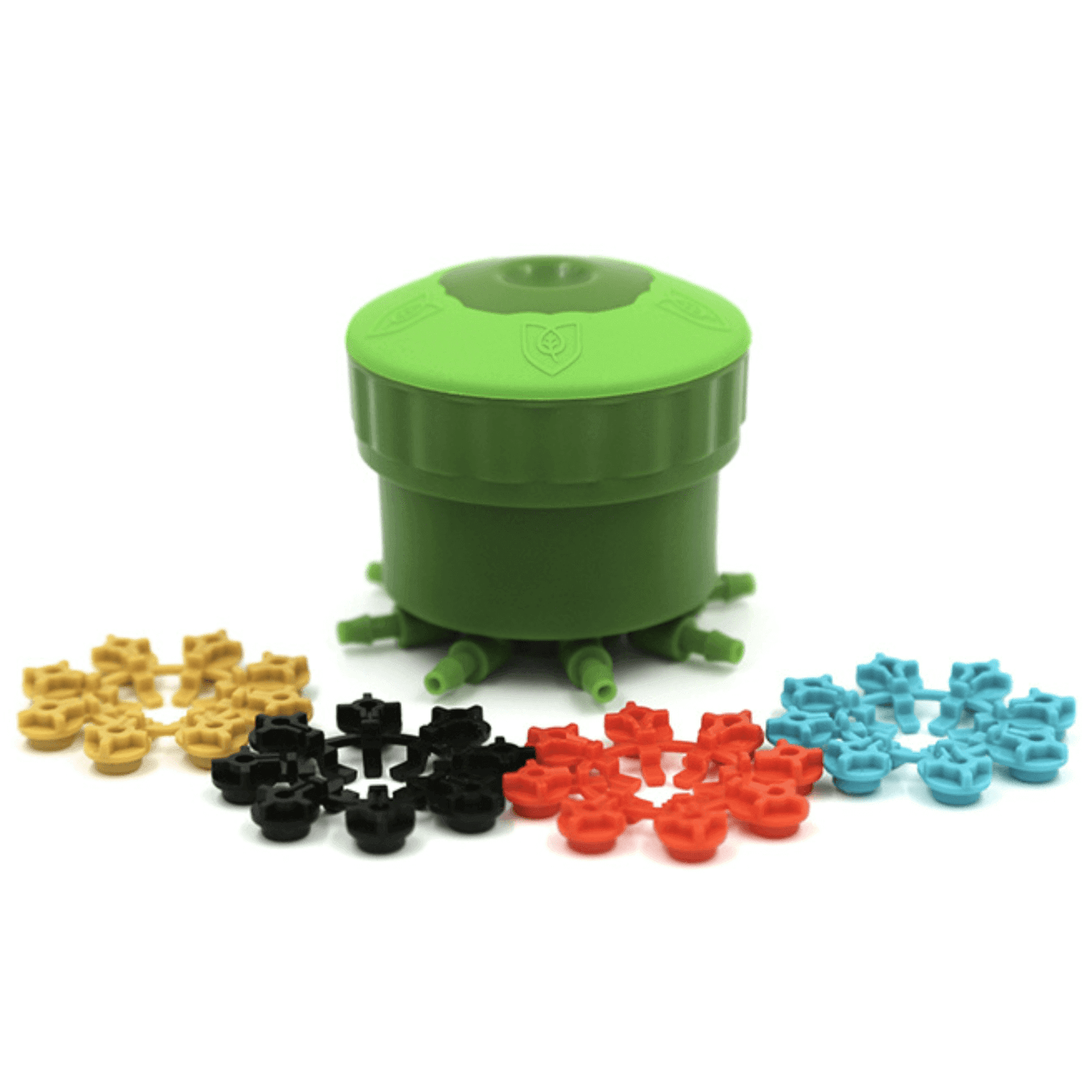 FloraFlex Multi Flow Bubbler with colorful flow inserts for efficient plant watering and nutrient delivery.