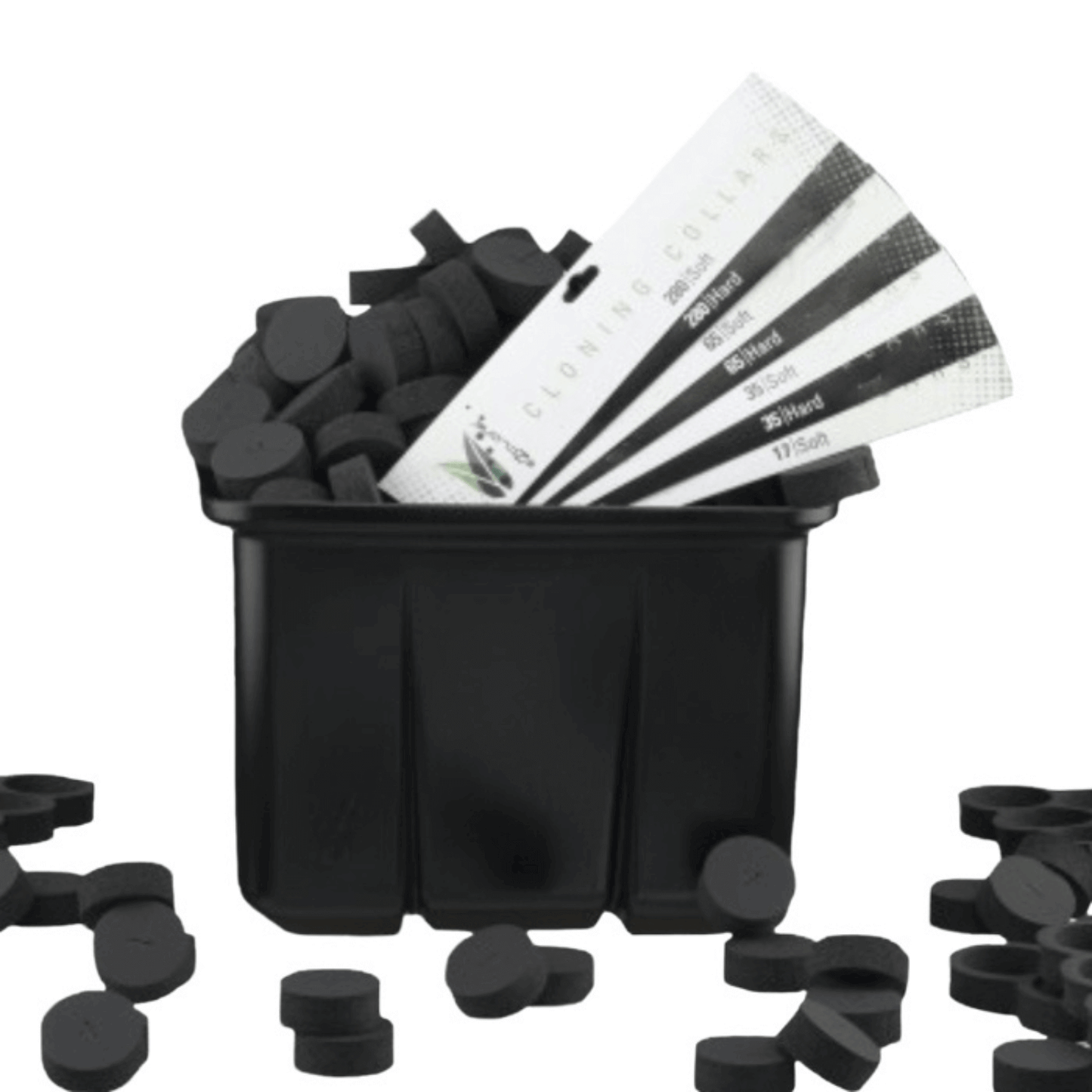 EZ-Clone 65 Hard Cloning Collars in black container for plant cuttings and cloning systems.