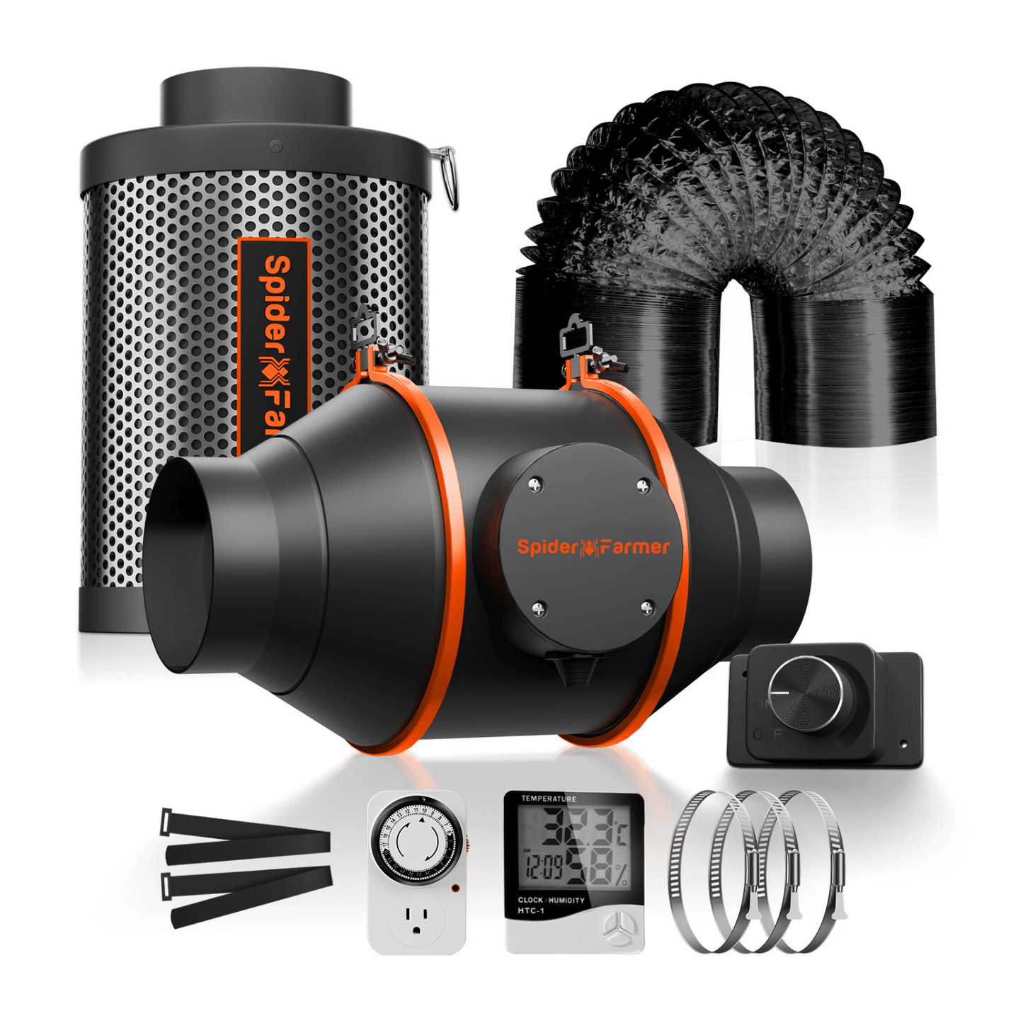 Spider Farmer Grow Kit 4" Inline Fan and Carbon Filter Combo