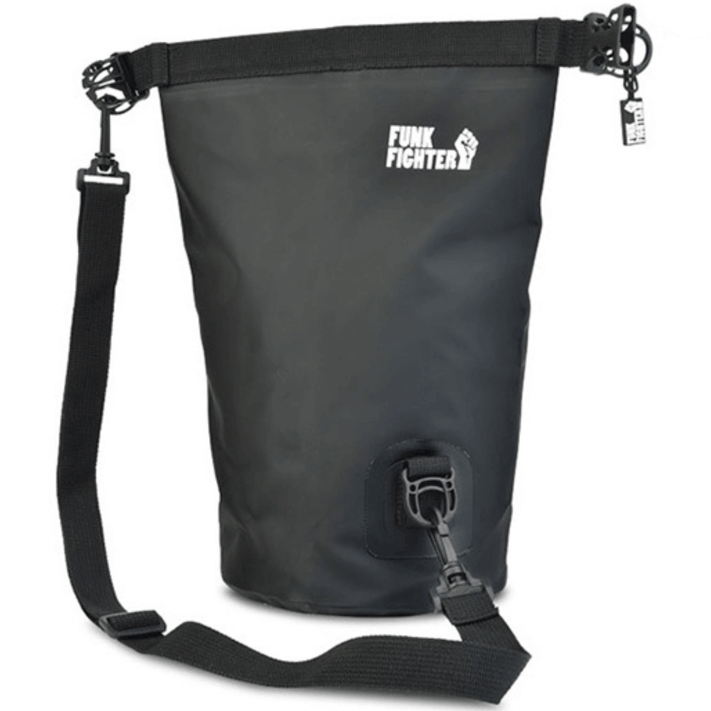 Funk Fighter 5L DIVER Bag with strap, odor-proof design, and sleek black finish for secure storage and transport.