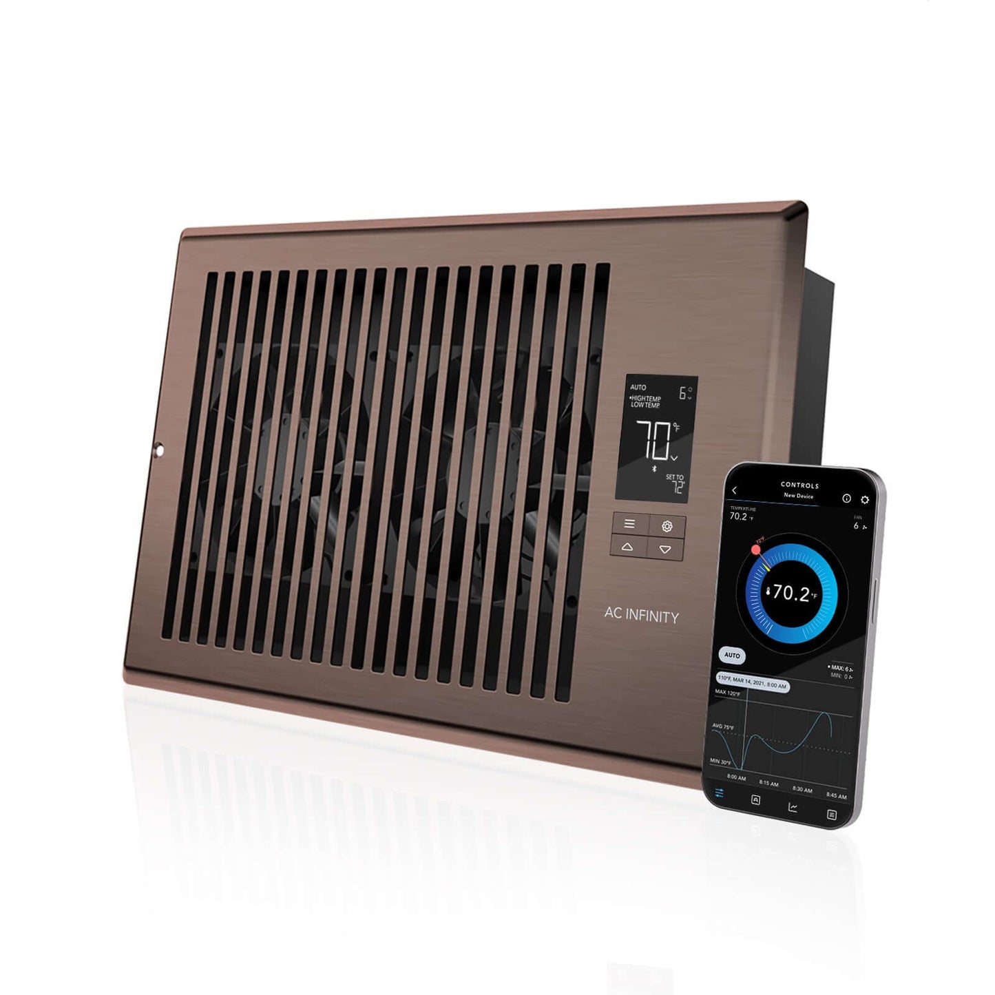 AC Infinity AIRTAP T6 Quiet Register Booster Fan System Bronze for 6" product image 1