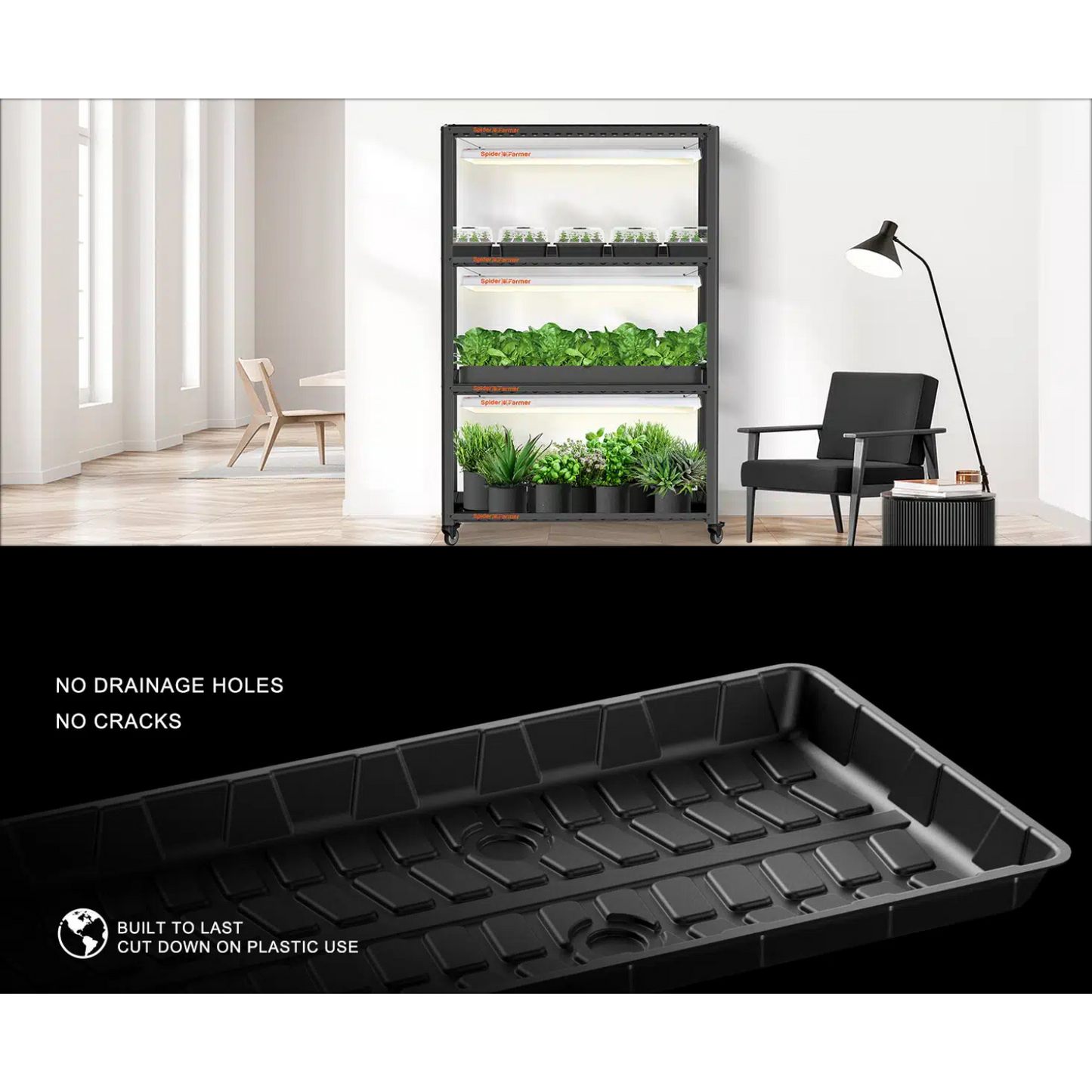 Spider Farmer SF600 and Growshelves Combo - Indoor LED Grow Light and Metal Plant Stand with Plant Trays
