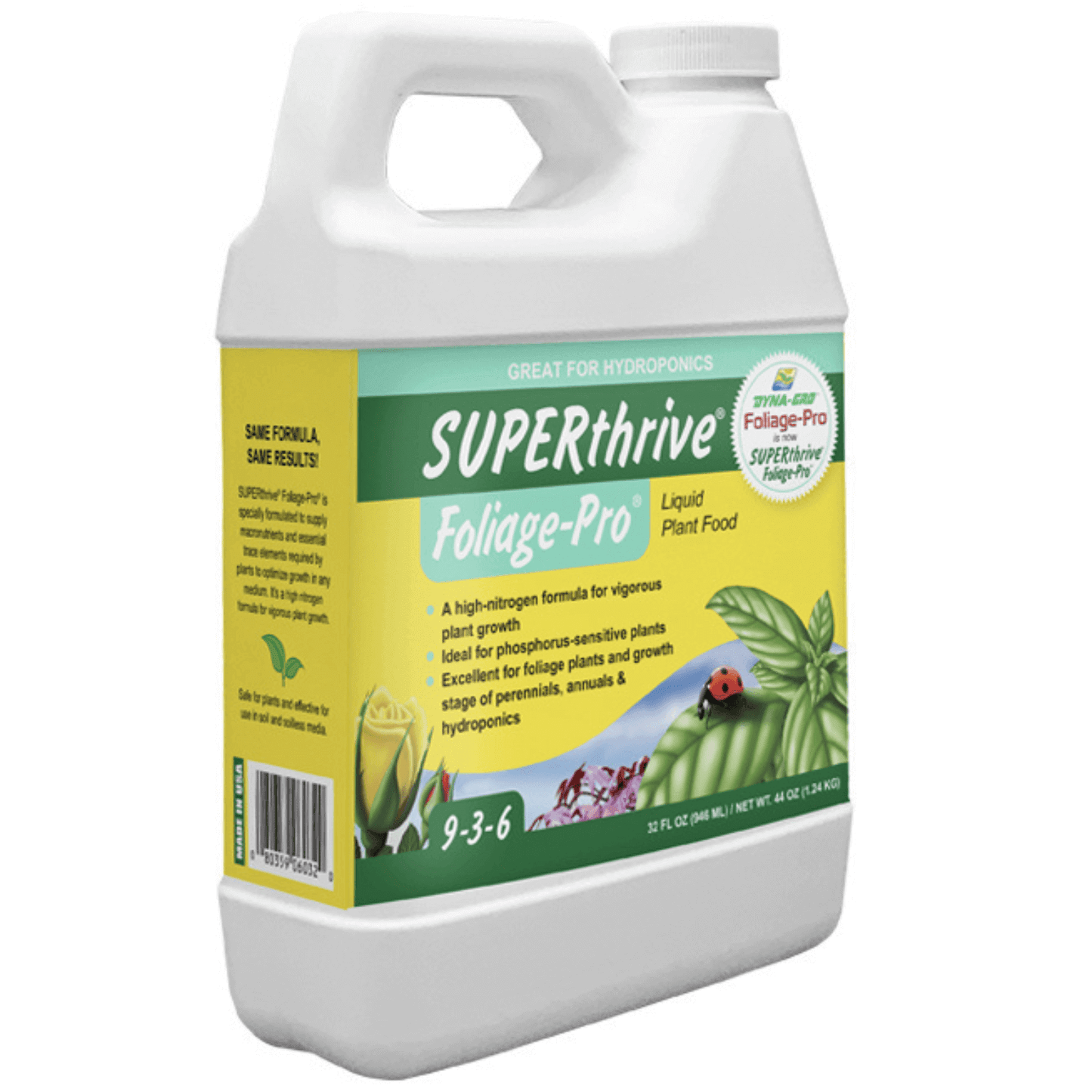 Dyna-Gro SUPERthrive Foliage-Pro 1 Quart plant food with high nitrogen, promoting robust growth for all plant types.