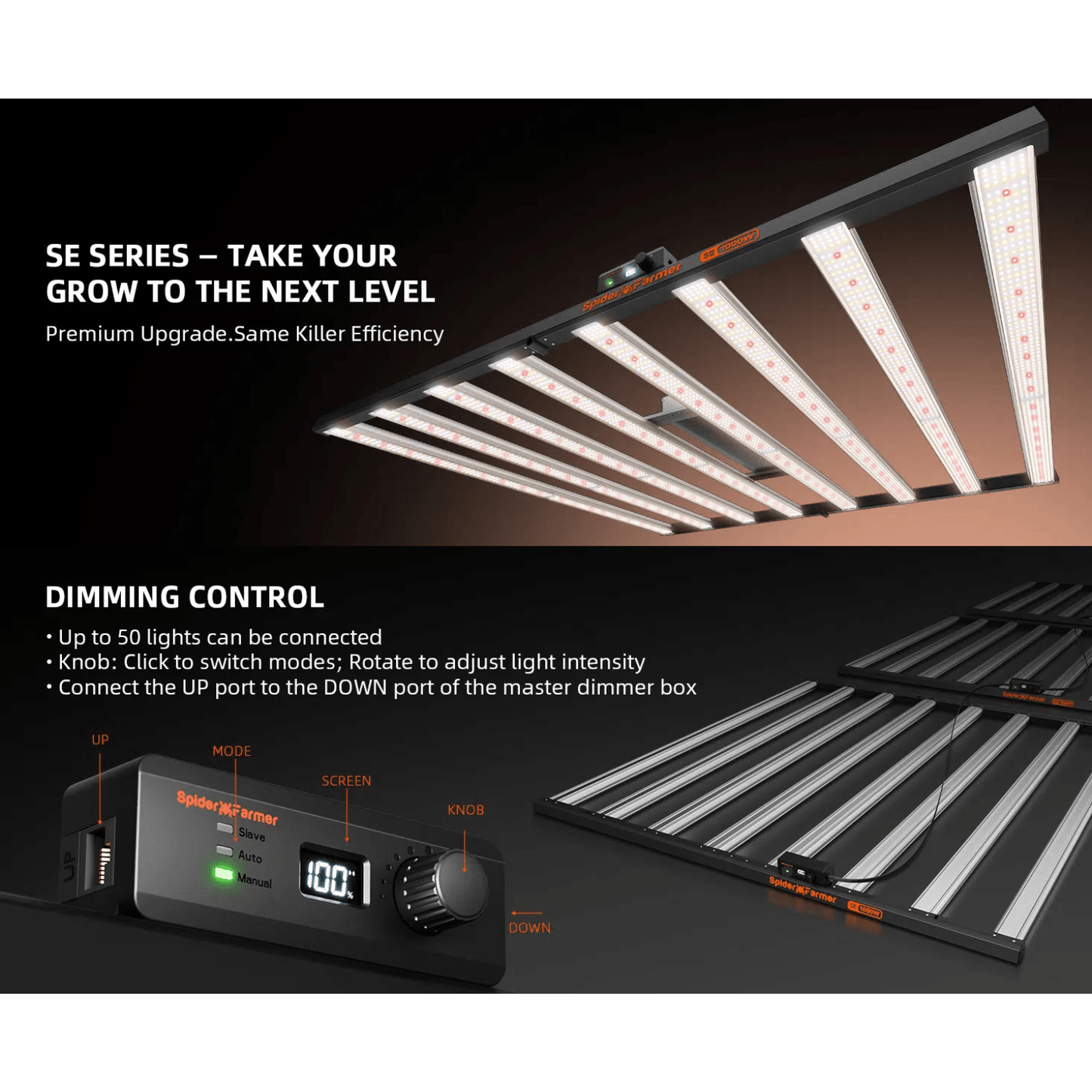 Spider Farmer SE1500 150W Dimmable Full Spectrum LED Grow Light