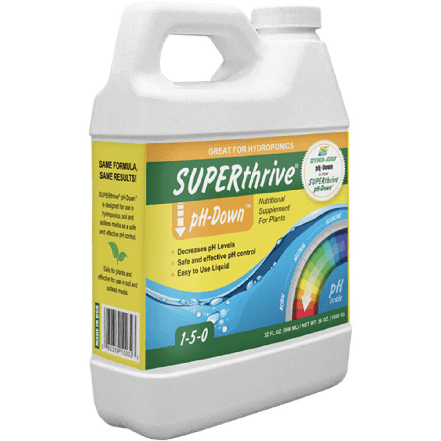 Dyna-Gro SUPERthrive pH-Down 1 Quart for nutrient solution pH control and plant growth optimization