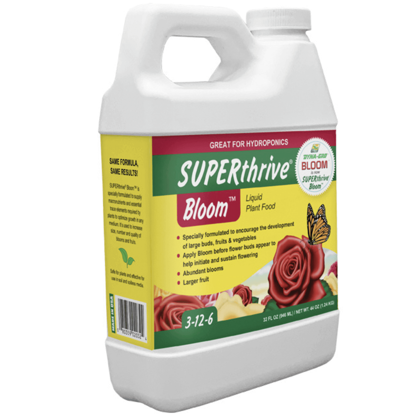 Dyna-Gro SUPERthrive Bloom 1 Quart plant nutrient for ornamentals, vegetables, herbs with macronutrients and micronutrients.