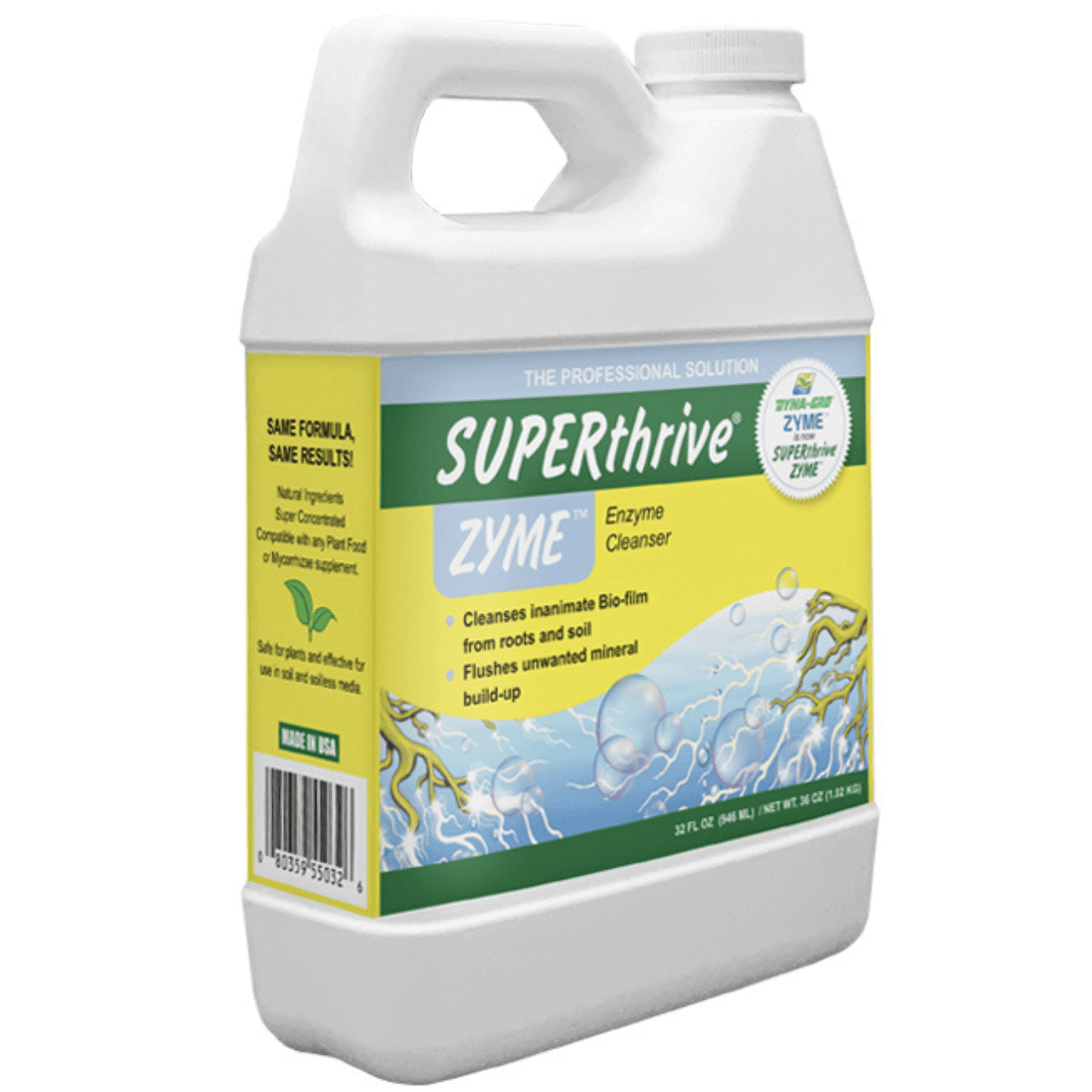 Dyna-Gro SUPERthrive ZYME 1 Quart enzyme cleanser for plant roots, soil, and hydroponic systems, removes bio-film and algae.