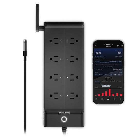AC Infinity OUTLET AI+ Environment Controller, Smart WiFi Outlets, Dual-Zone Temperature Humidity, AI Targeting, Dynamic ON/OFF Programming, Expandable Sensors, Individual Control 8-Plugs, 1800W