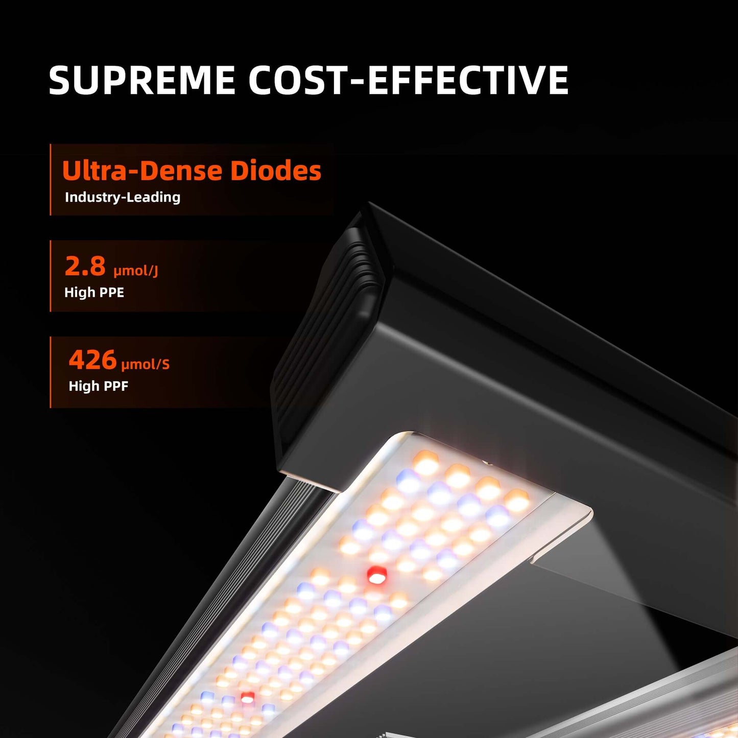 Spider Farmer G1500 full spectrum LED grow light with ultra-dense diodes for high PPF and energy efficiency.