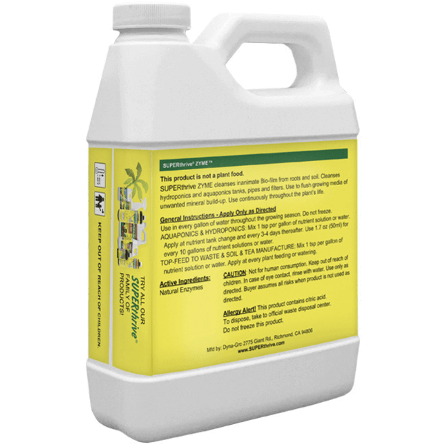 Dyna-Gro SUPERthrive ZYME 1 Quart enzyme blend for plant root and soil cleansing in hydroponics and gardening systems.