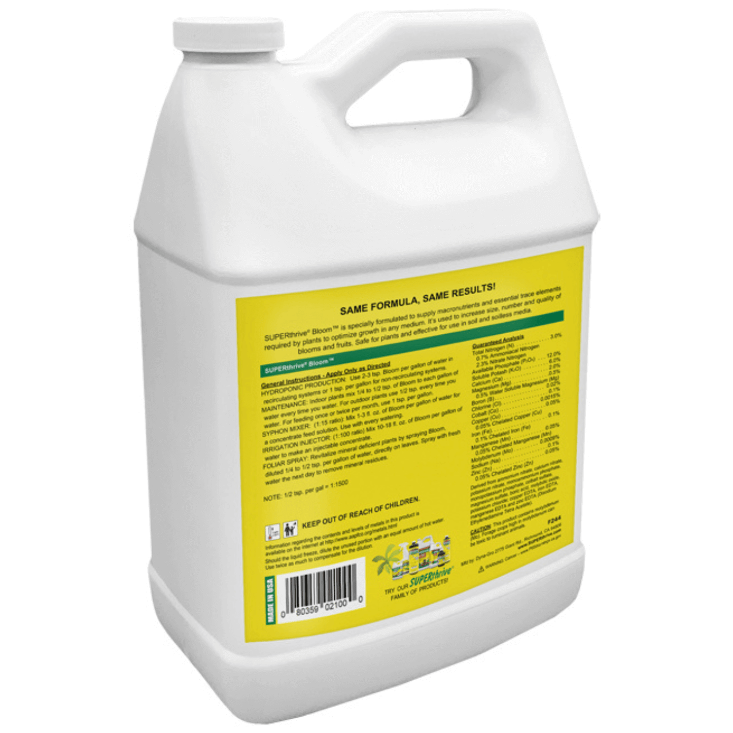 Dyna-Gro SUPERthrive Bloom 1 Gallon plant nutrient bottle with label details