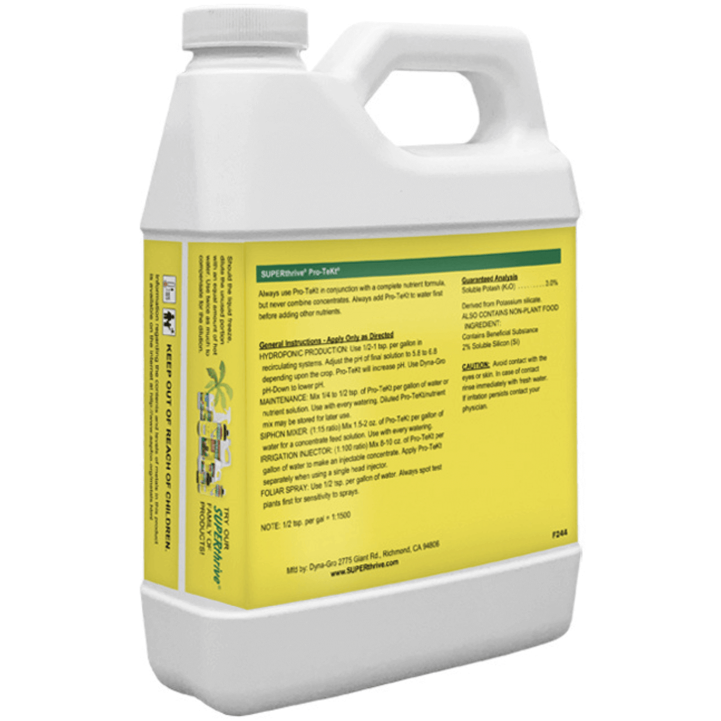 Dyna-Gro SUPERthrive Pro-TeKt 1 Quart liquid plant supplement for hydroponics, enhancing plant strength and heat tolerance.