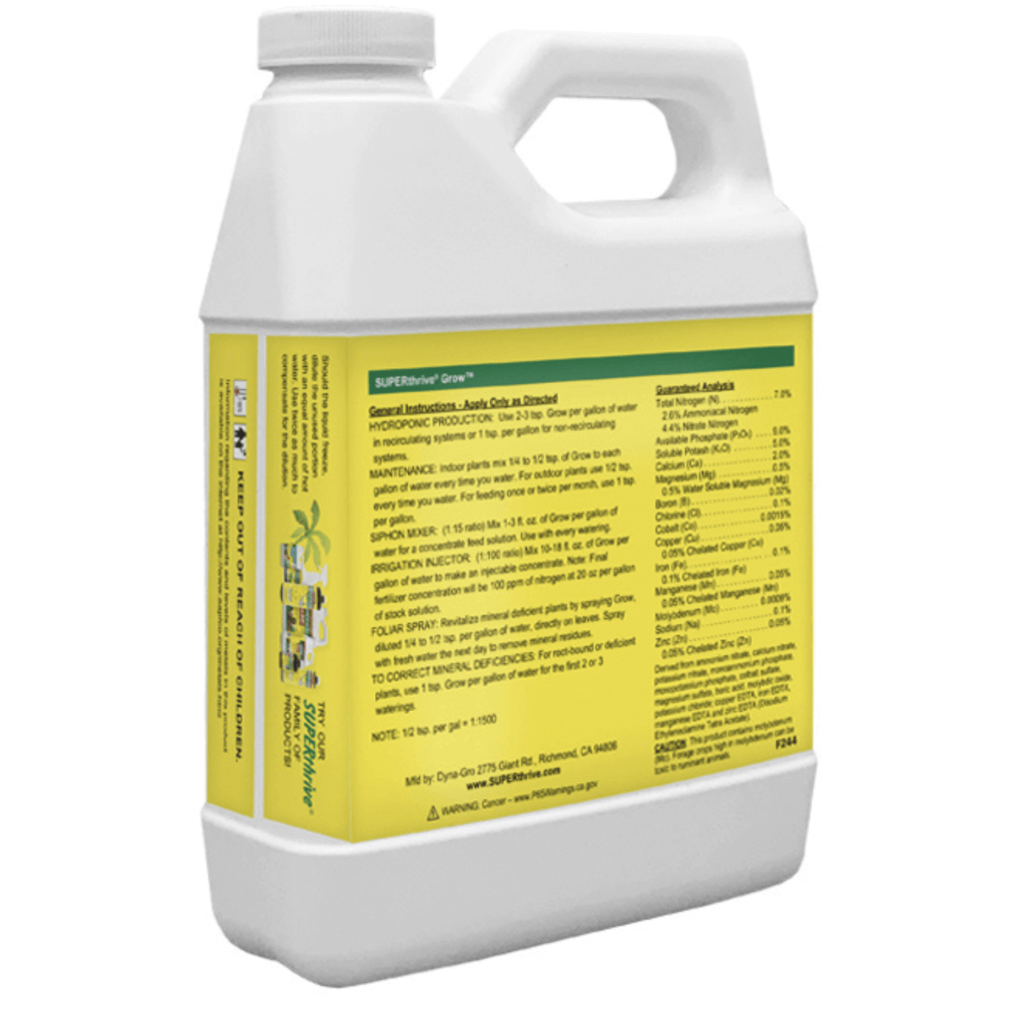 Dyna-Gro SUPERthrive Grow 1 Quart - Plant Nutrient Solution for Leaf and Bloom Growth, Ideal for Poor or Depleted Soils