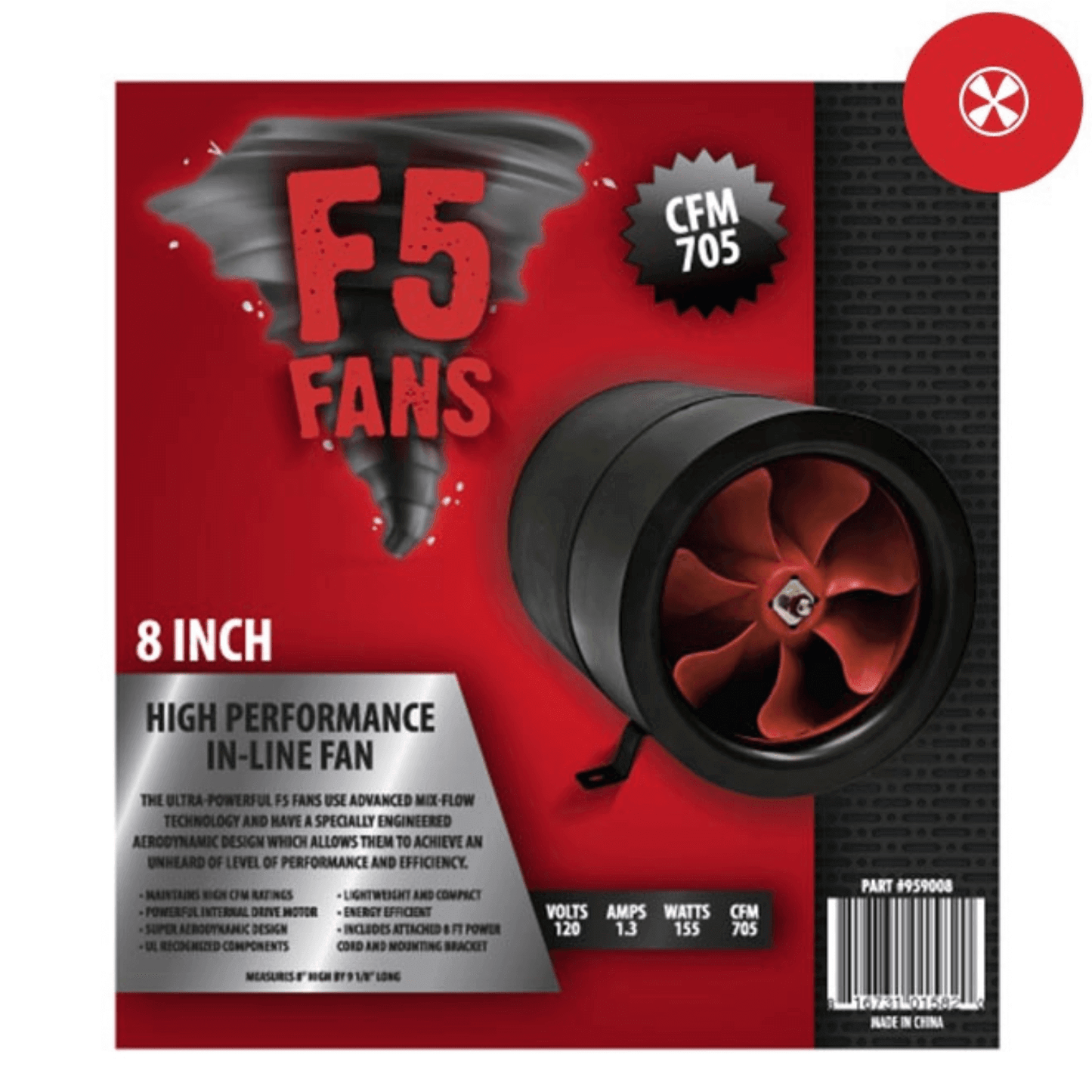 F5 Fans 8" Inline Duct Fan with high CFM and advanced mix-flow technology for efficient performance and superior airflow.