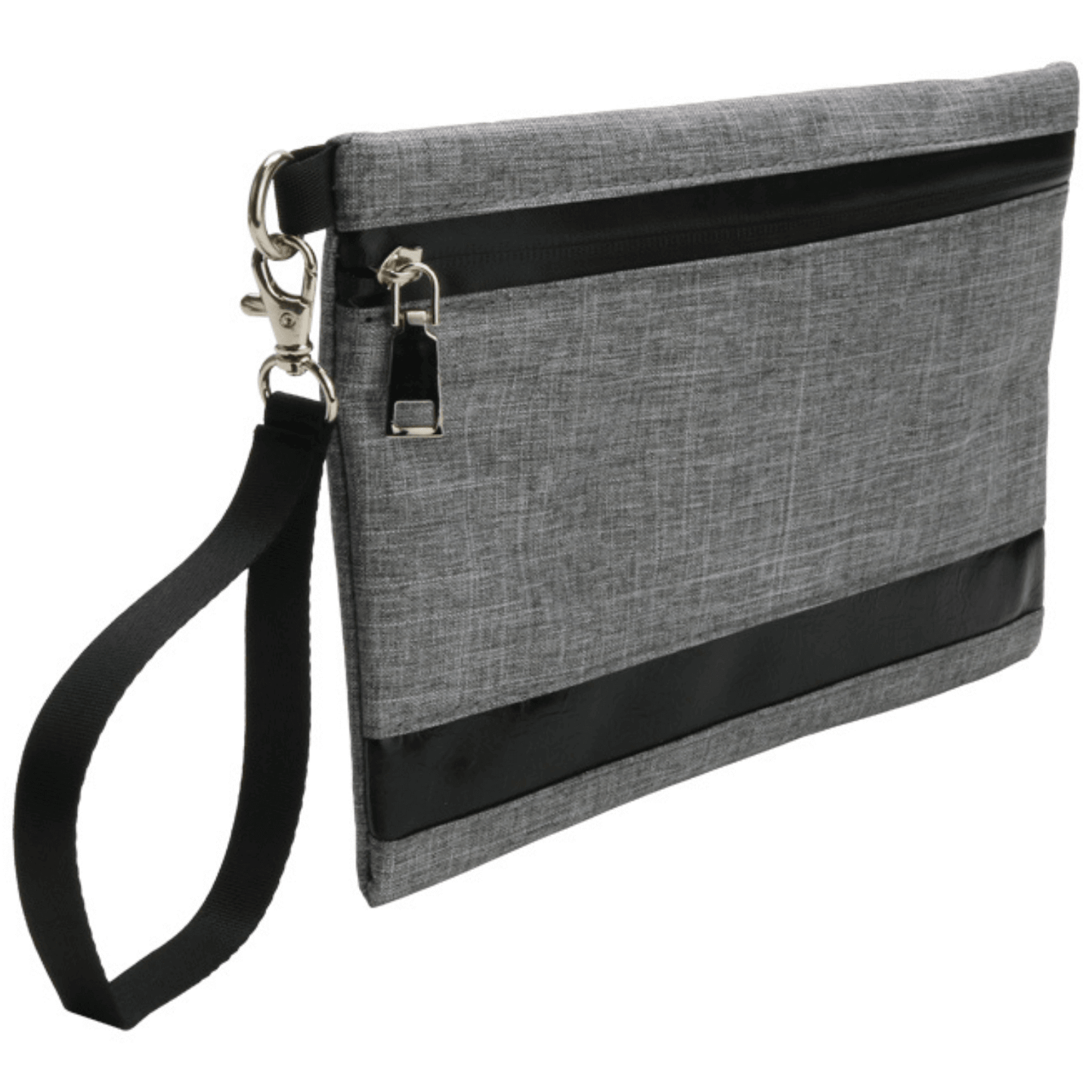 Funk Fighter gray stash pouch with wrist strap and zipper, stylish and odor-proof design.