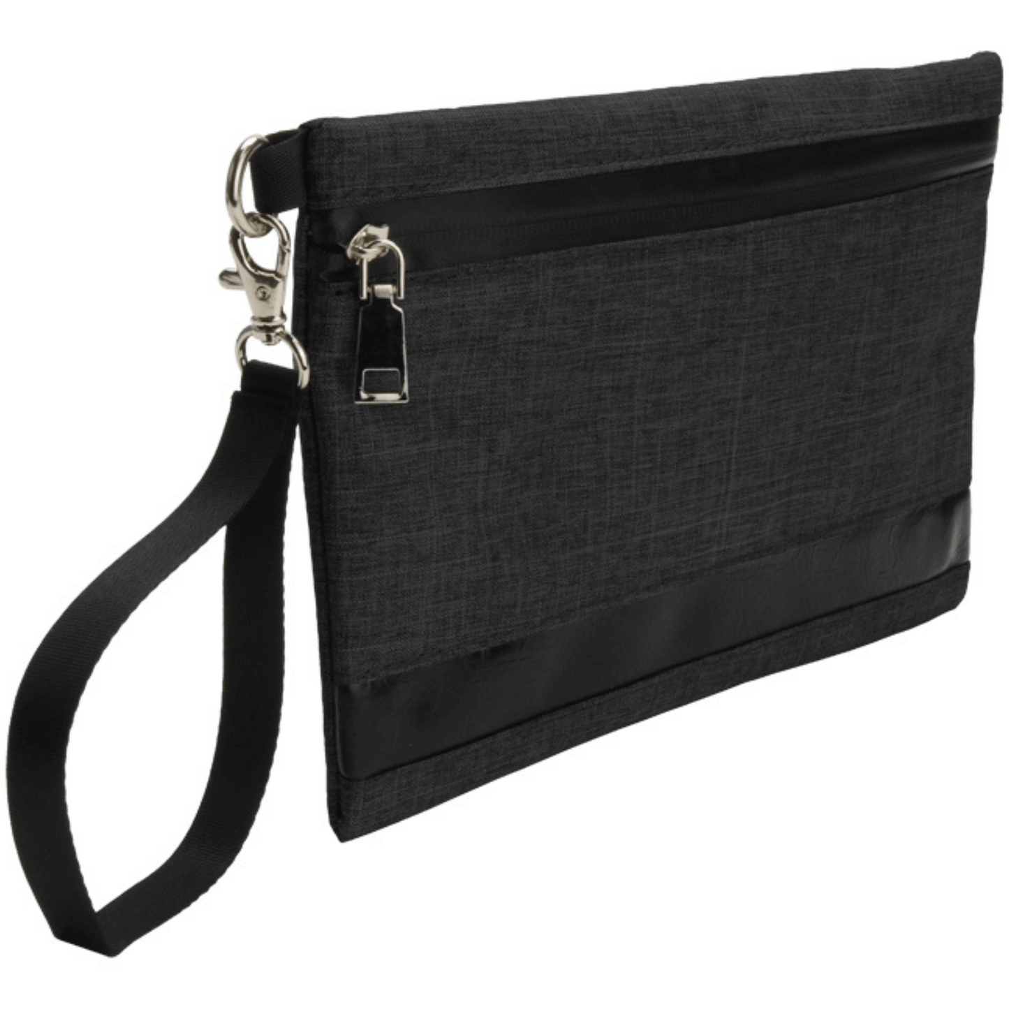 Funk Fighter Black Stash Pouch with secure zipper and wrist strap for odor-proof storage.