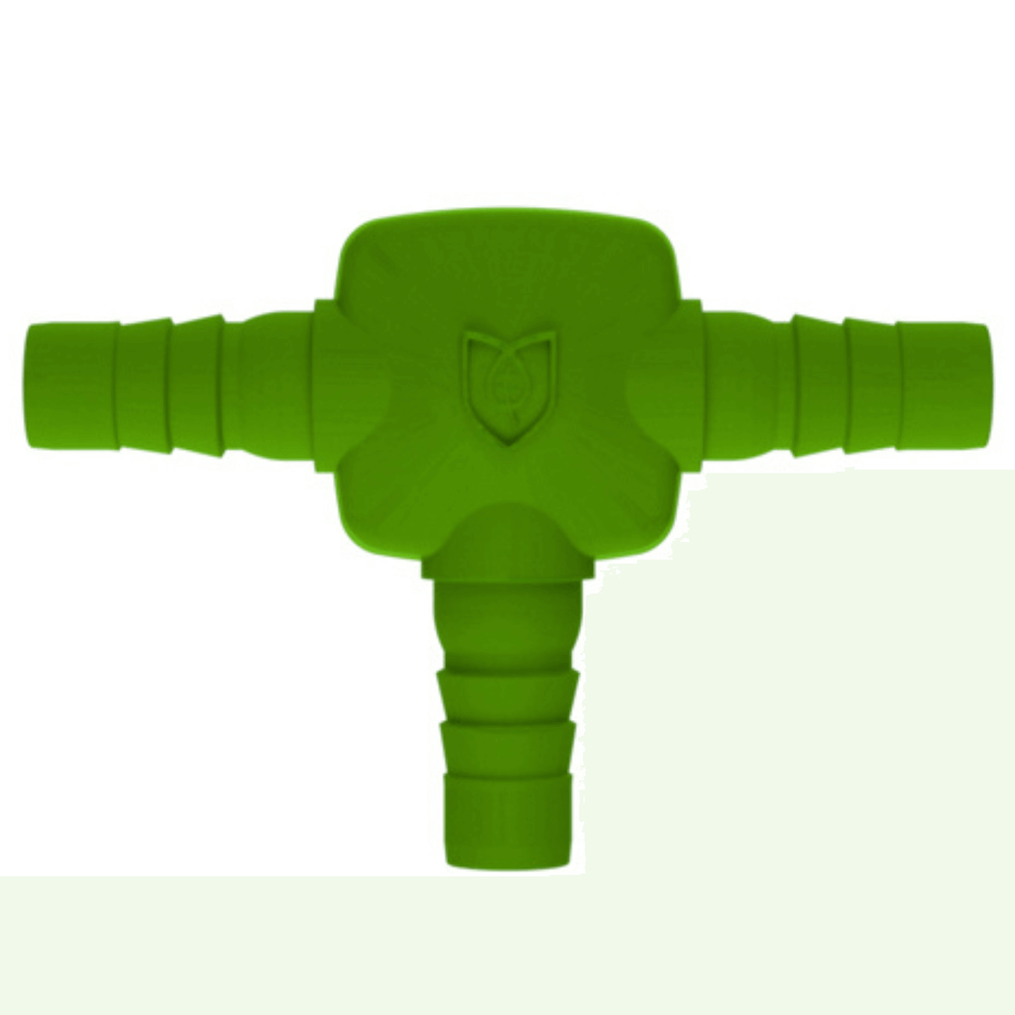 FloraFlex PotPro Drainage Tee in green, front view of hydroponic fitting from 12 pack, available at Grow Tents Depot.