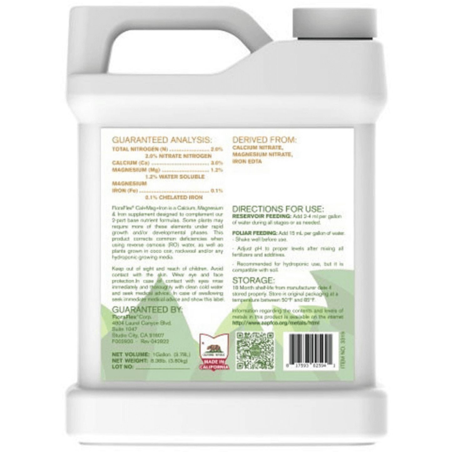 FloraFlex Cal + Mag + Iron Nutrients Bottle - 1 Gallon, Plant Supplement for Growth and Deficiency Correction