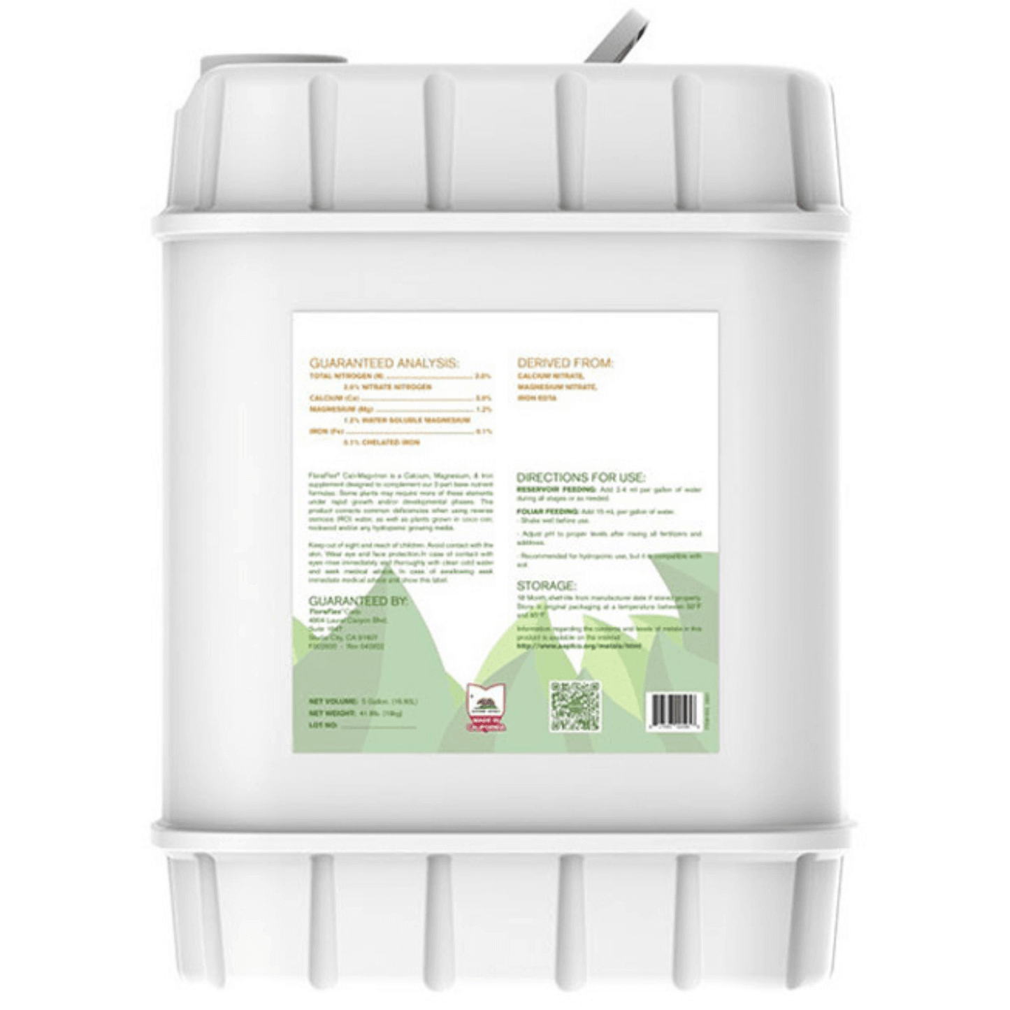 FloraFlex Cal + Mag + Iron Nutrients 5 Gallon Supplement Container for Plant Nutrition