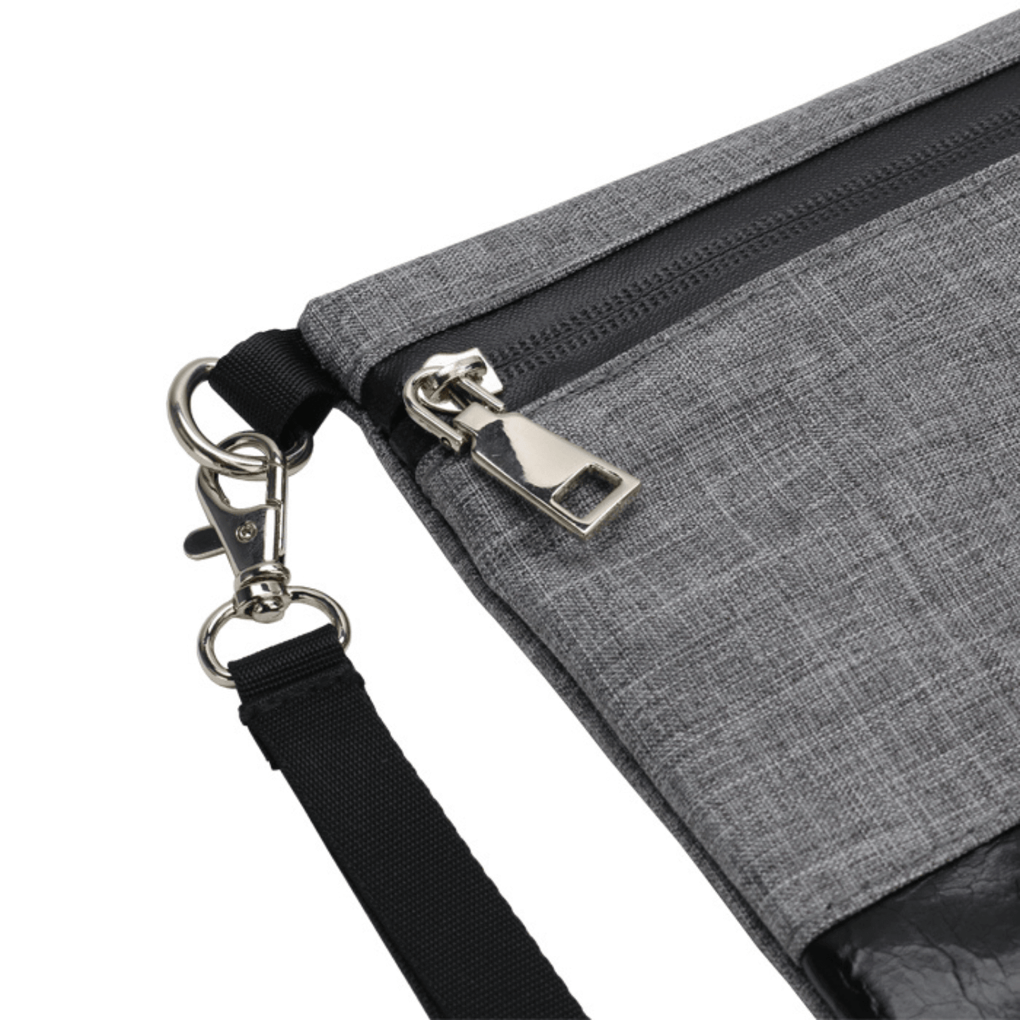 Funk Fighter Gray Stash Pouch with zipper and strap, perfect for secure storage and odor control.