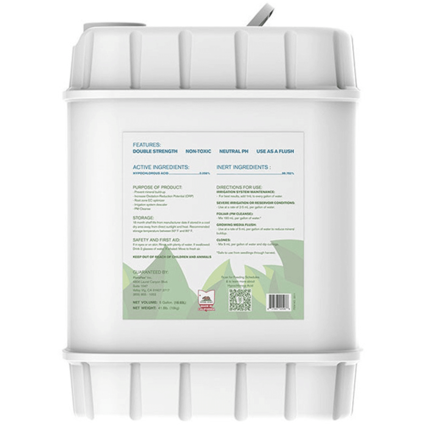 FloraFlex Root Drip Nutrients 5 Gallon container with label, root cleansing agent, double strength, nutrient availability booster.