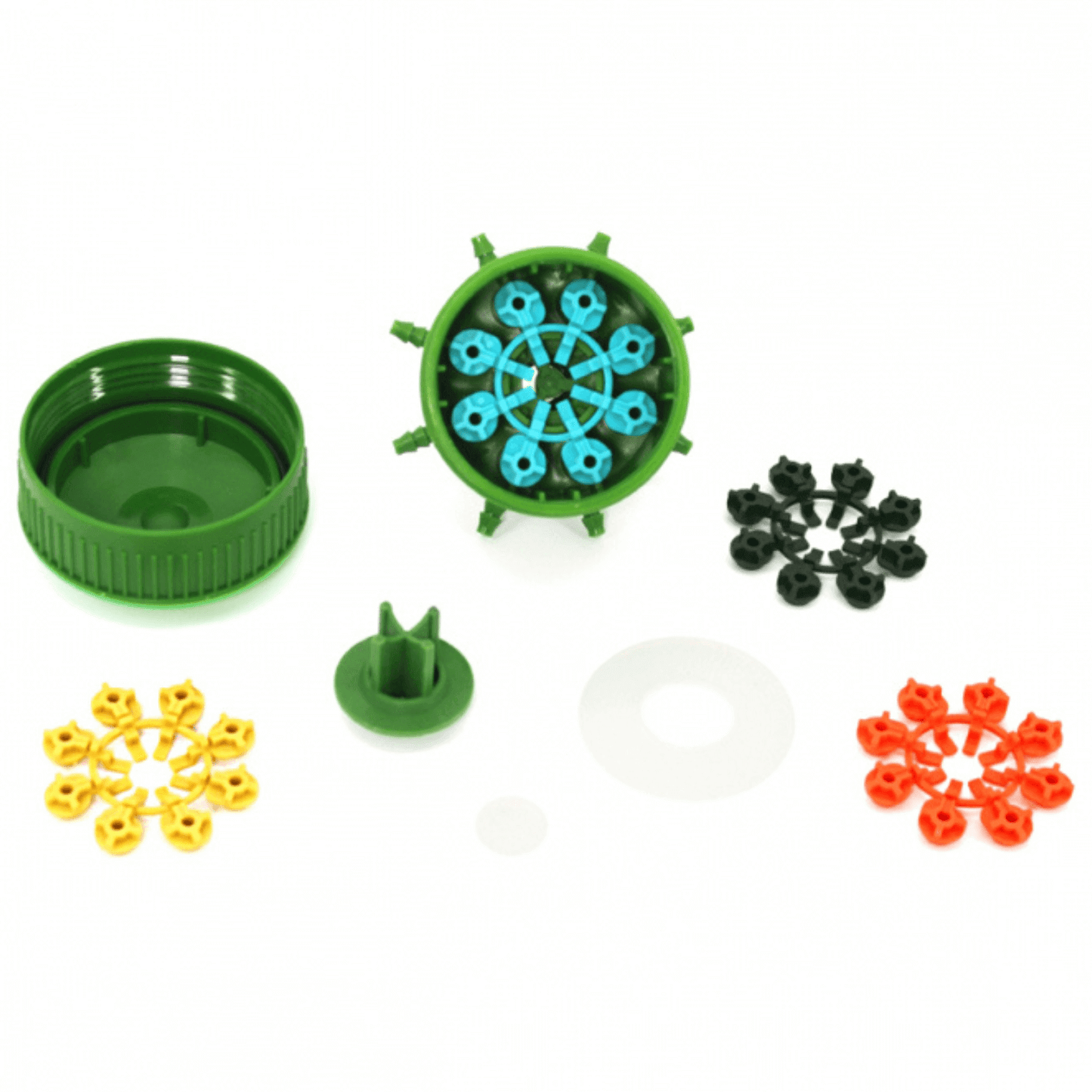 FloraFlex MultiFlow 3/4" Elbow Manifold System with colorful components for efficient plant watering and nutrient supply