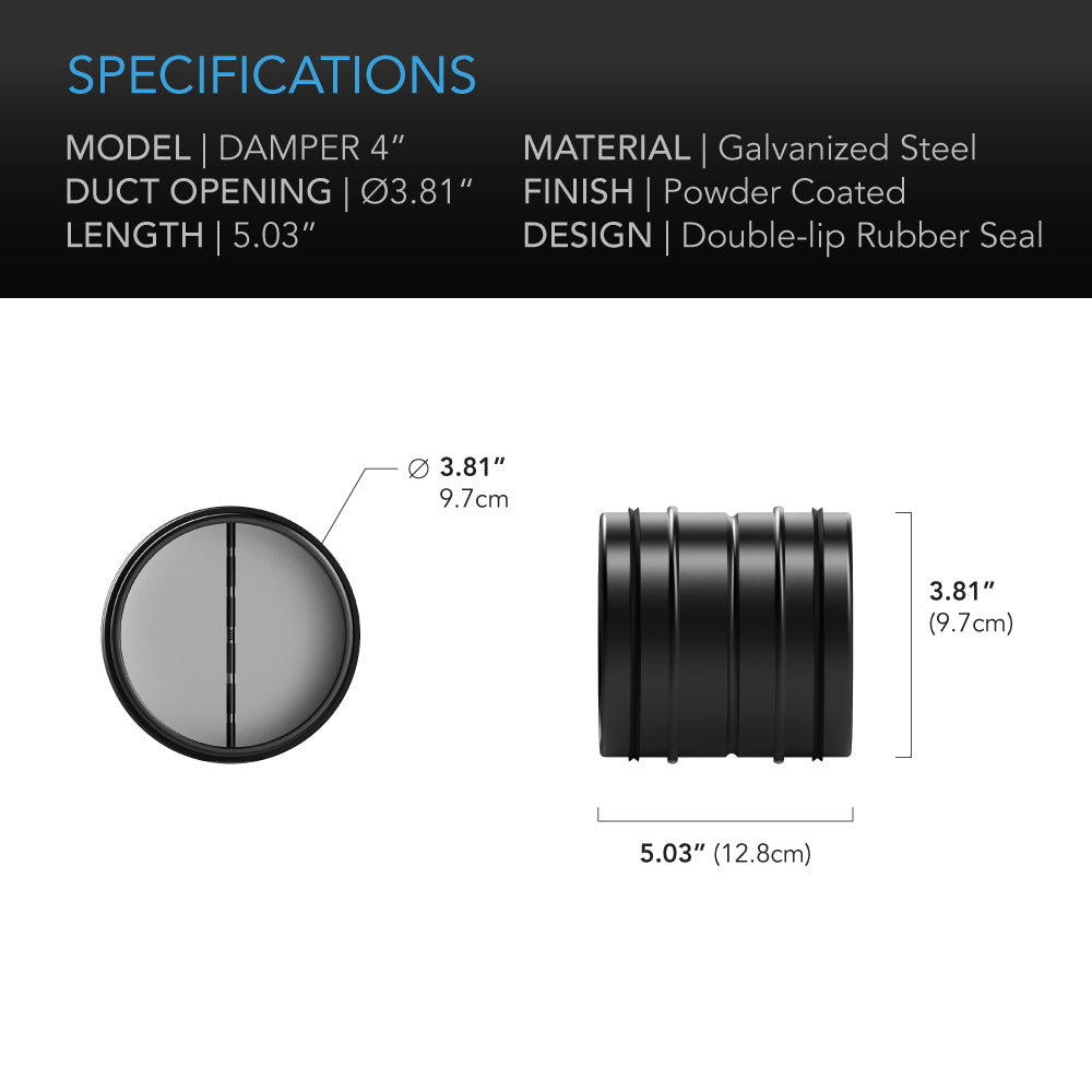 AC Infinity Backdraft Damper Ducting Insert 4-Inch Black Galvanized product image 4