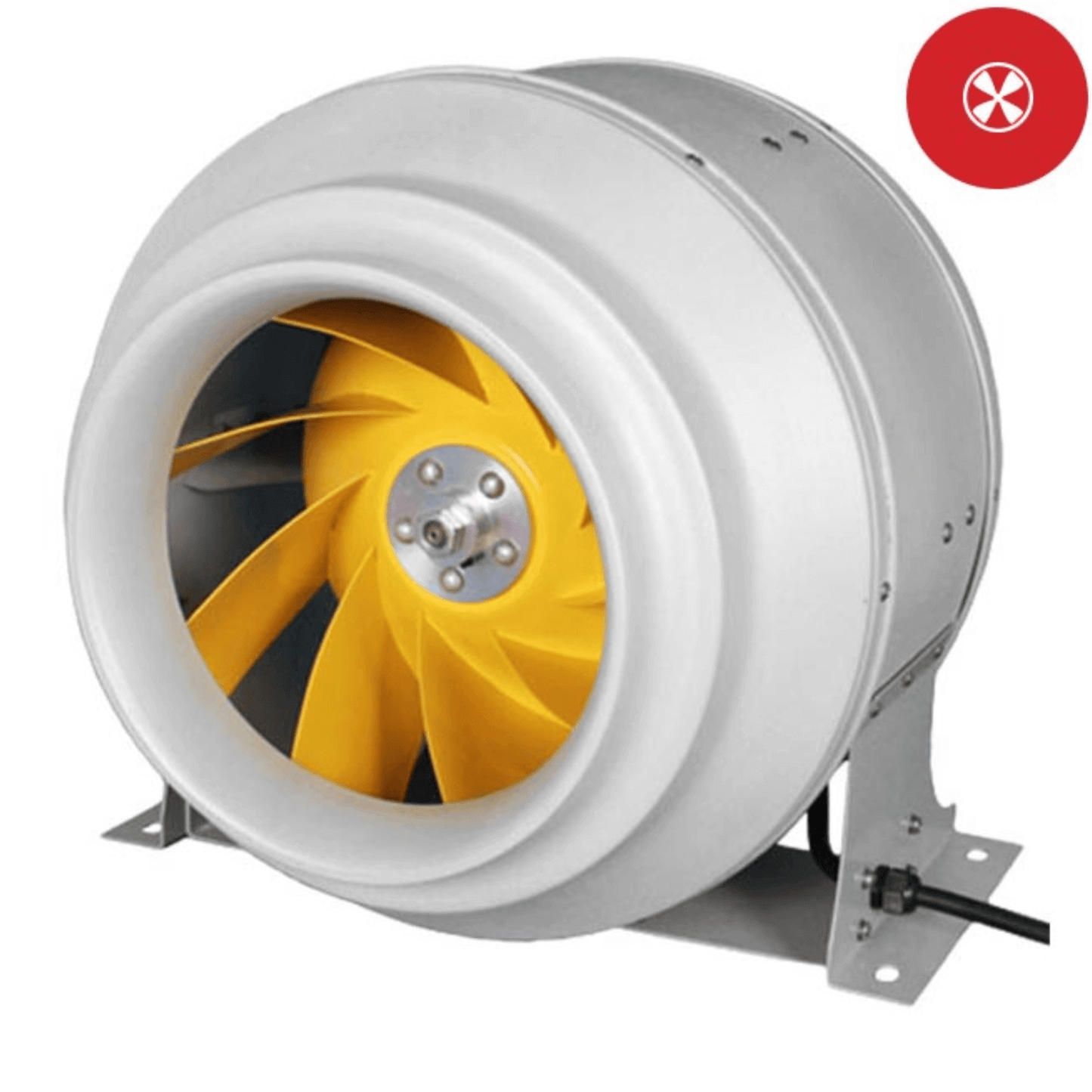 12-inch industrial inline duct fan with yellow blades and 3-position speed controller for efficient quiet air circulation.