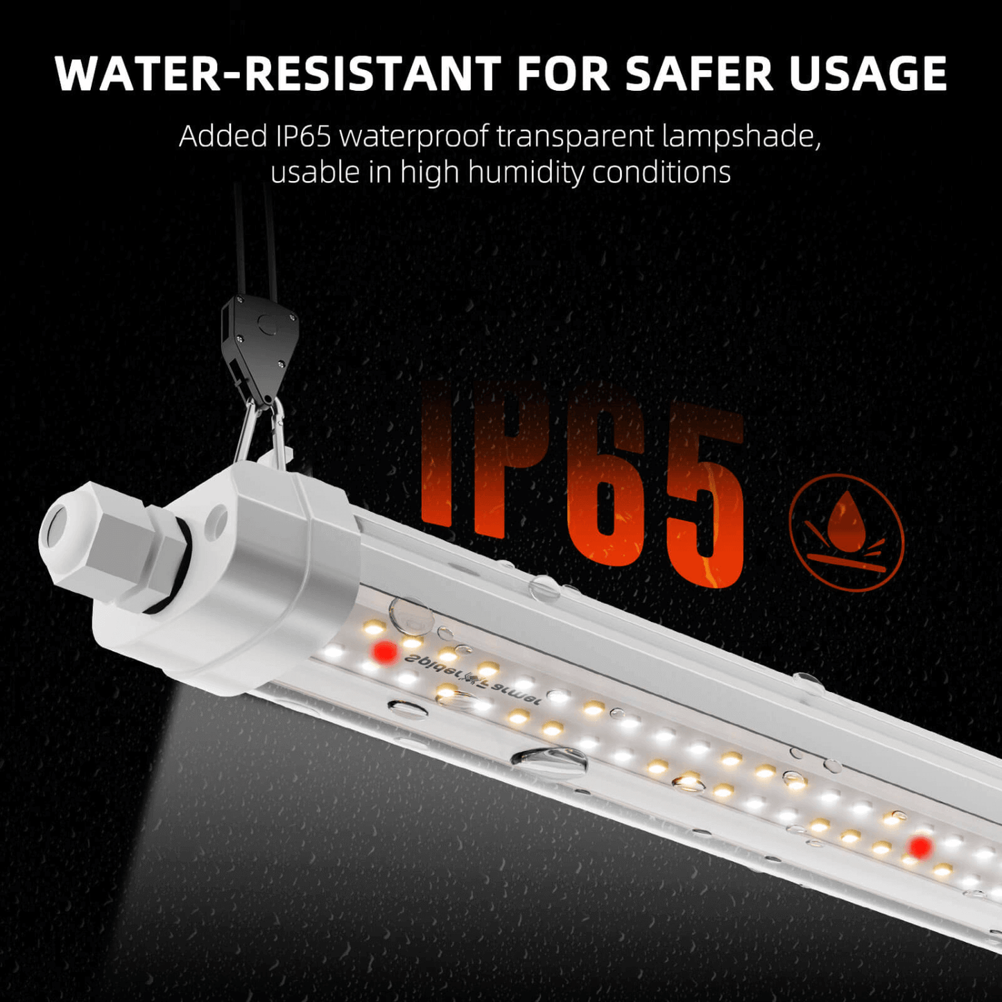 Spider Farmer Glow80 LED grow light with IP65 waterproof design for high humidity use, showcasing water-resistant lamp features.