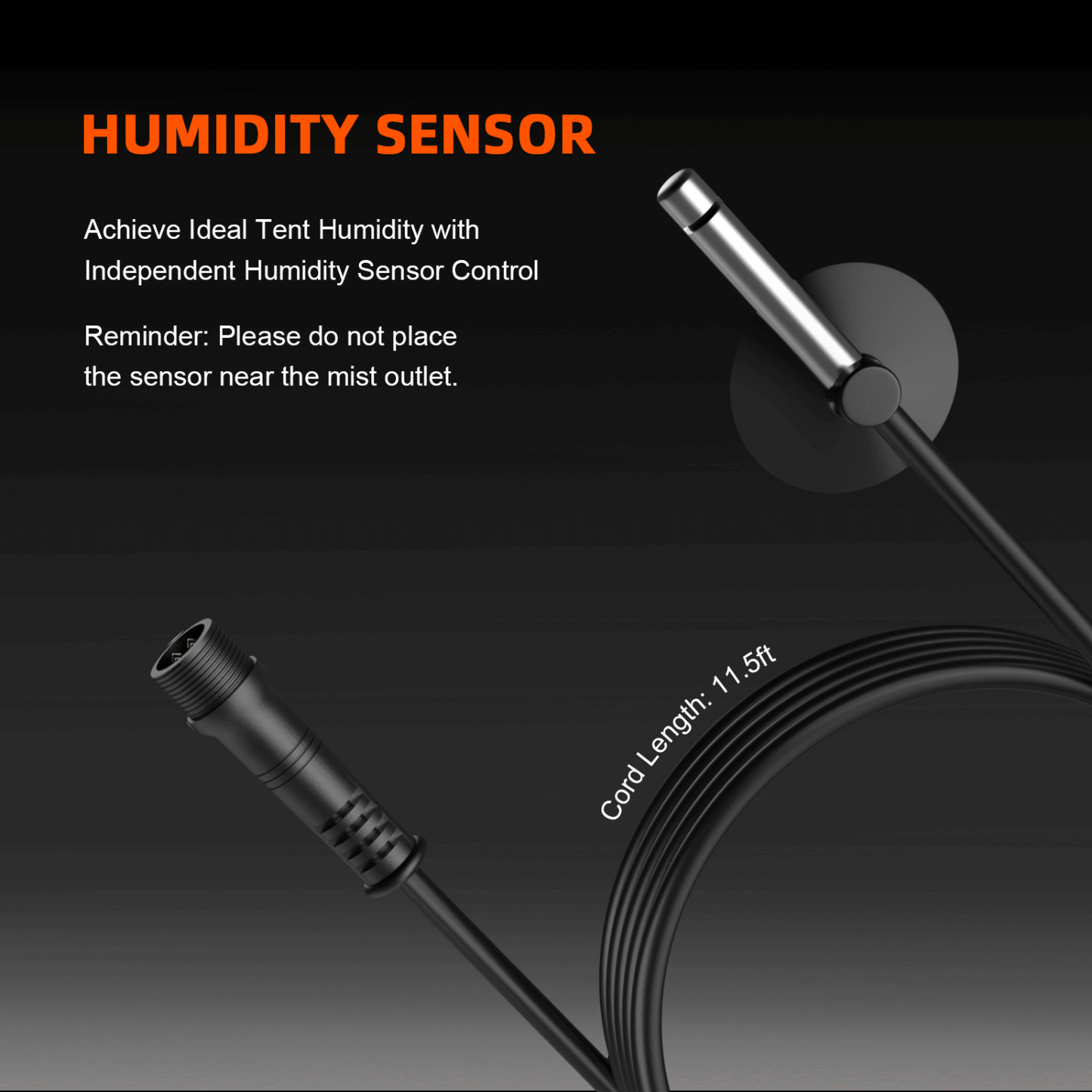 Humidity sensor for Spider Farmer humidifier, ideal for tent humidity control, with 11.5ft cord length.