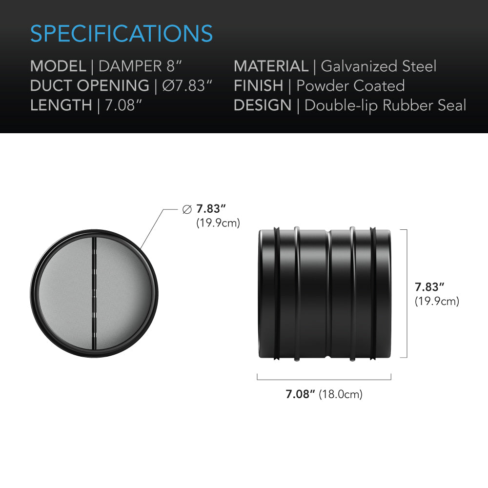 AC Infinity Backdraft Damper Ducting Insert 8-Inch Black Galvanized product image 4