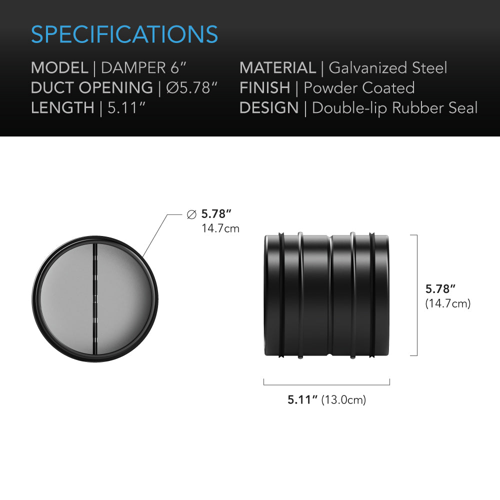 AC Infinity Backdraft Damper Ducting Insert 6-Inch Black Galvanized product image 4
