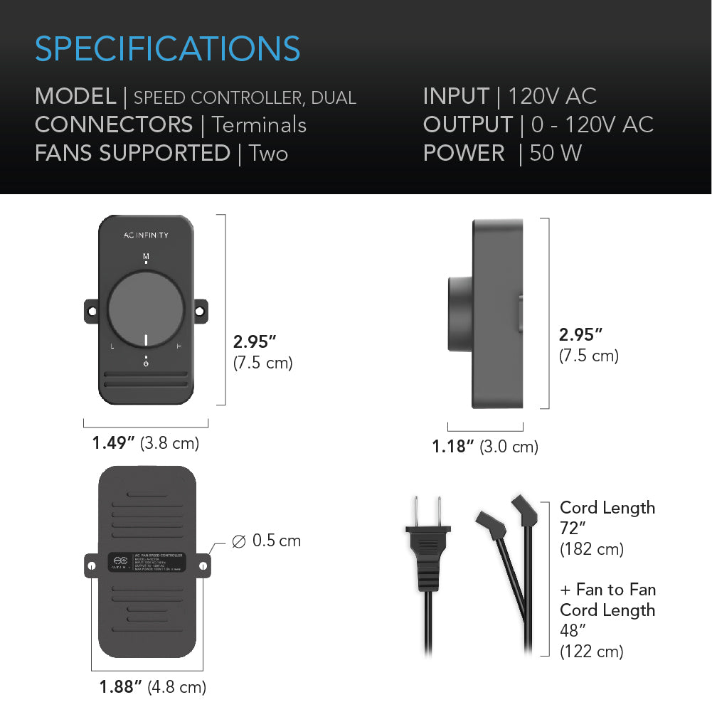 AC Infinity Fan Speed Controller for AC Axial Muffin Fans Dual product image 5