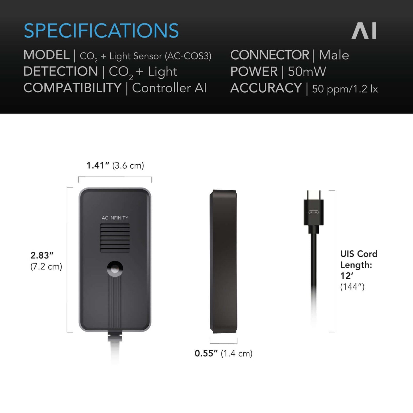 AC Infinity CO2 + Light Sensor for Controller AI+ CO2 Data Tracking product image 5