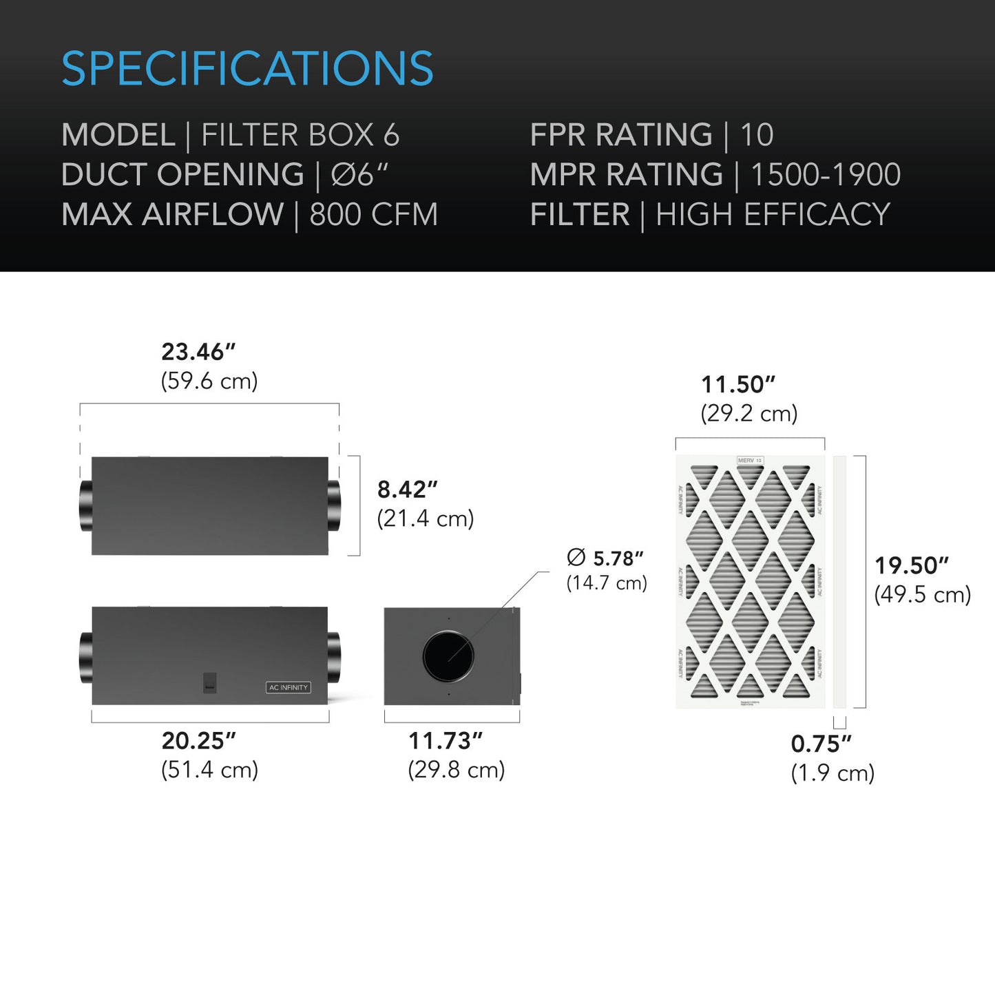 AC Infinity Air Filter Box w/ High Efficacy Filter 6-Inch product image 5