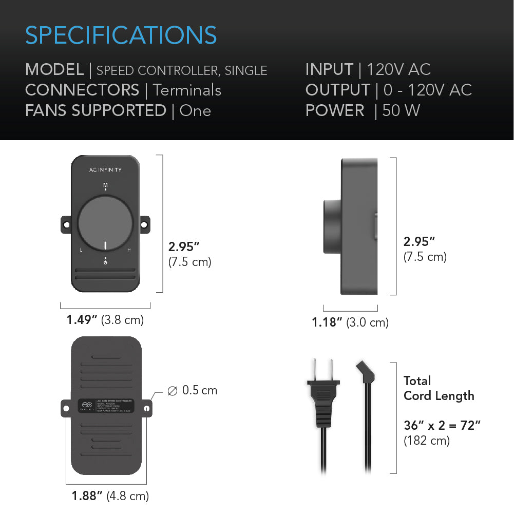 AC Infinity Fan Speed Controller for AC Axial Muffin Fans Single product image 5