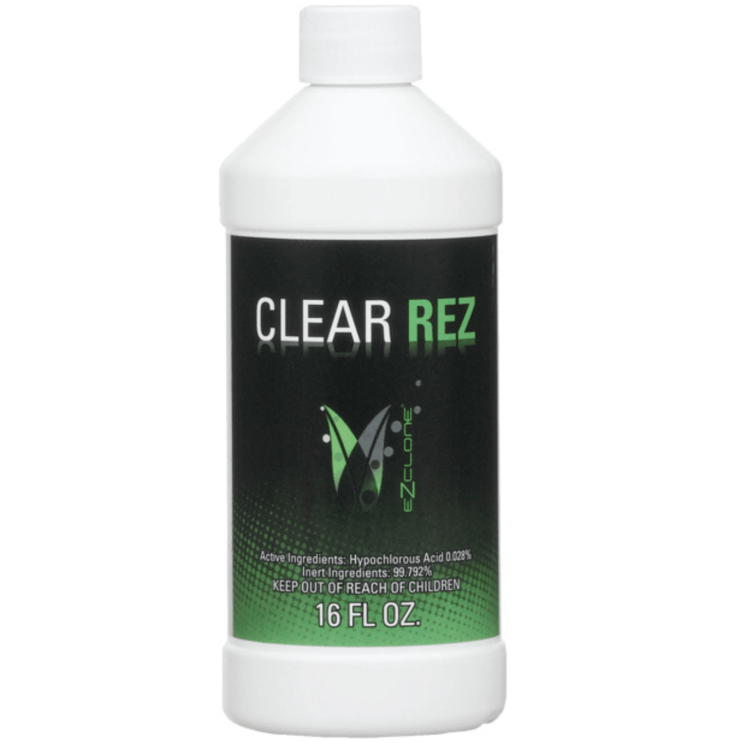 EZ-Clone Clear Rez 16oz bottle, pH-balanced water treatment for cloning systems, optimal performance solution.