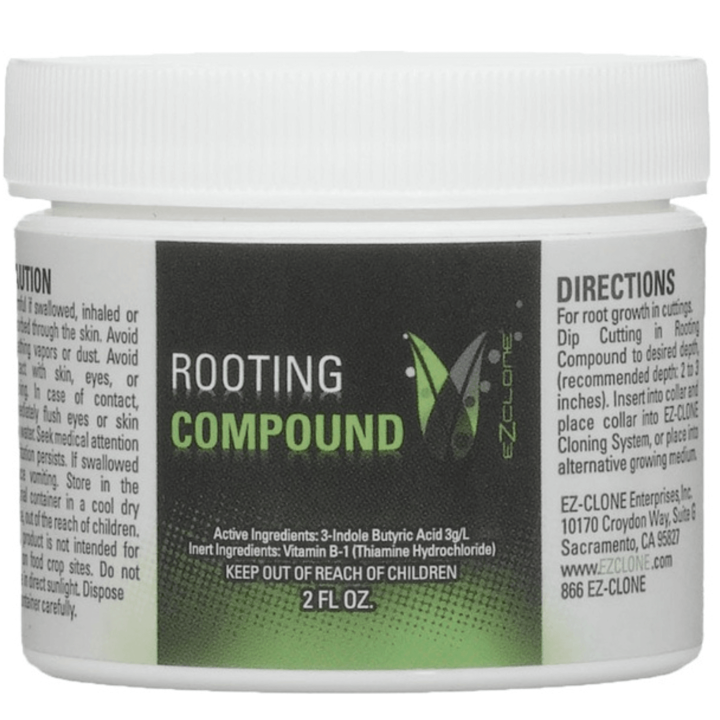 EZ-Clone Rooting Compound 2 fl oz jar for root development, promoting rapid growth in softwood and hardwood cuttings.