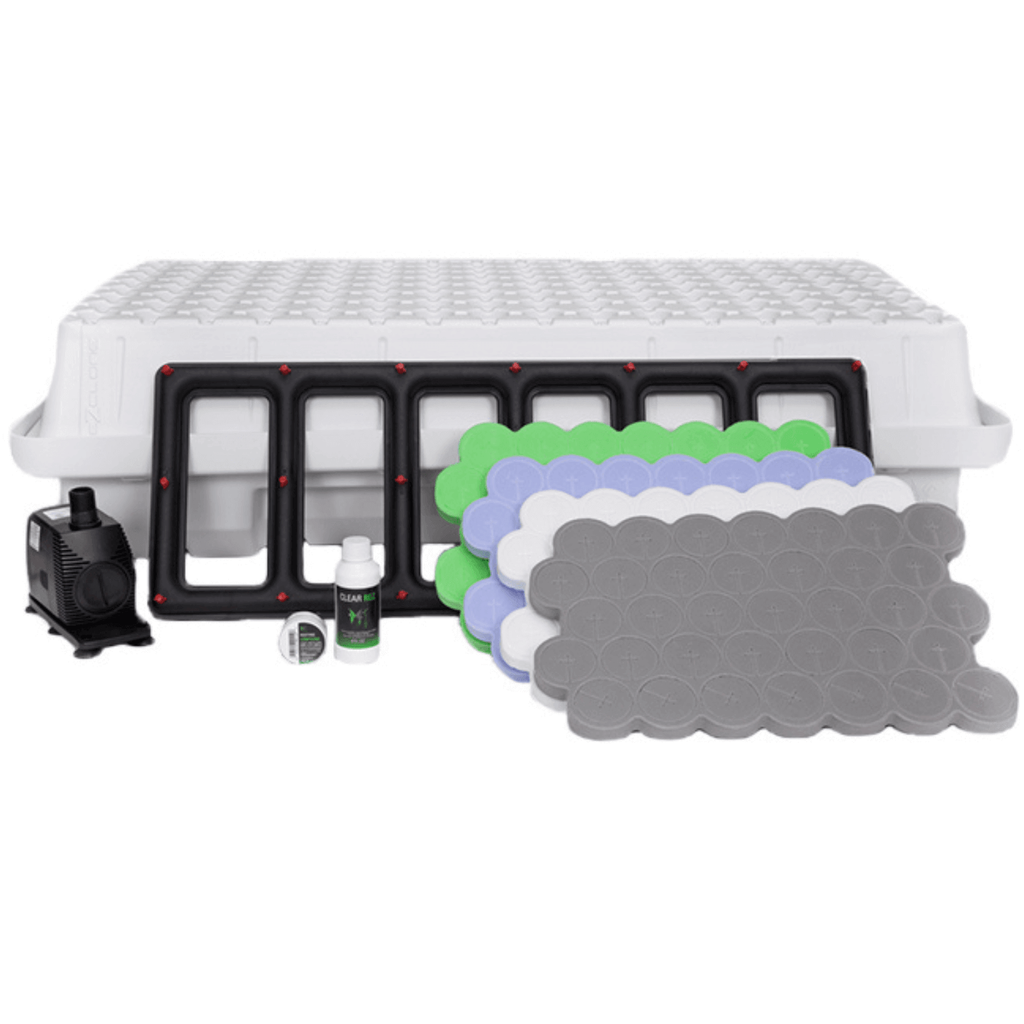 EZ-Clone 128 Low Pro System - White aeroponic cloning kit with accessories, efficient and user-friendly design for plant cloning.