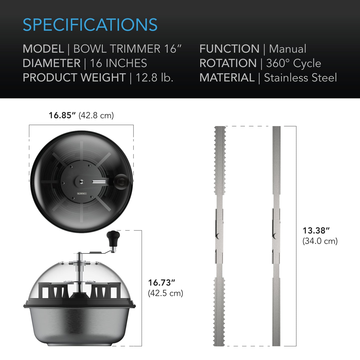 AC Infinity Bud Bowl Trimmer Twist Spin Cut w/ Clear Visibility Dome product image 6
